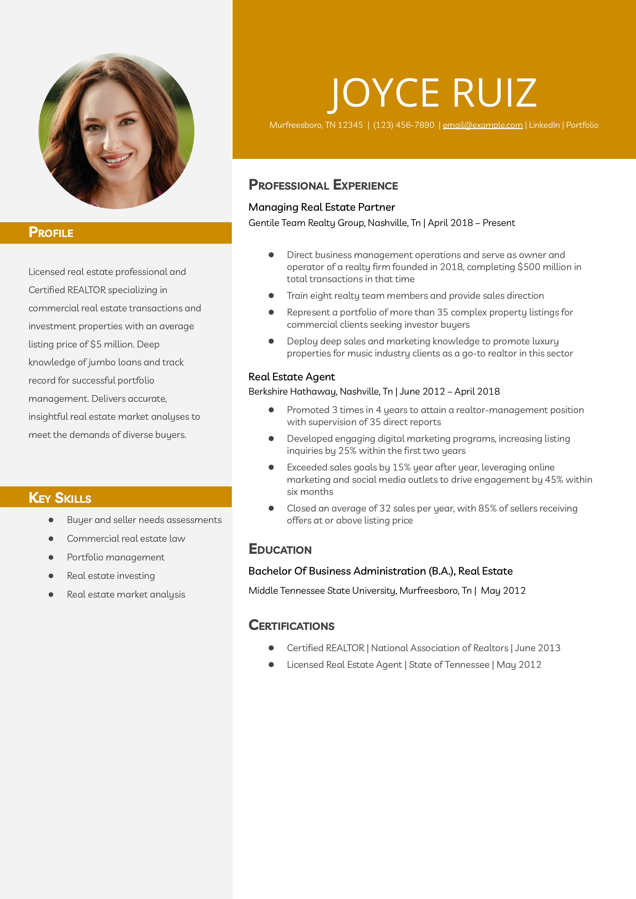 Senior Level Real Estate Agent Resume_Example