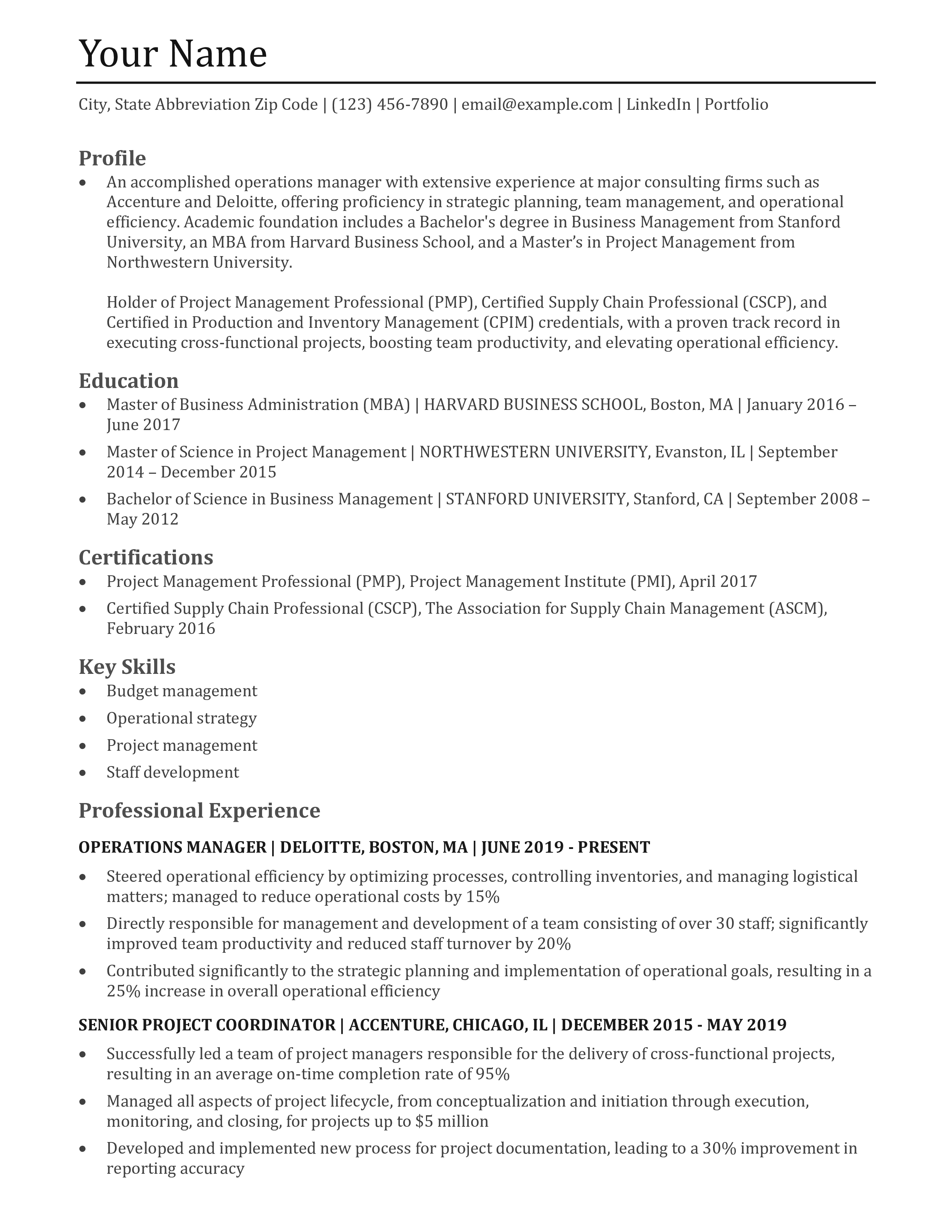 Operations Manager Resume Templates and Examples
