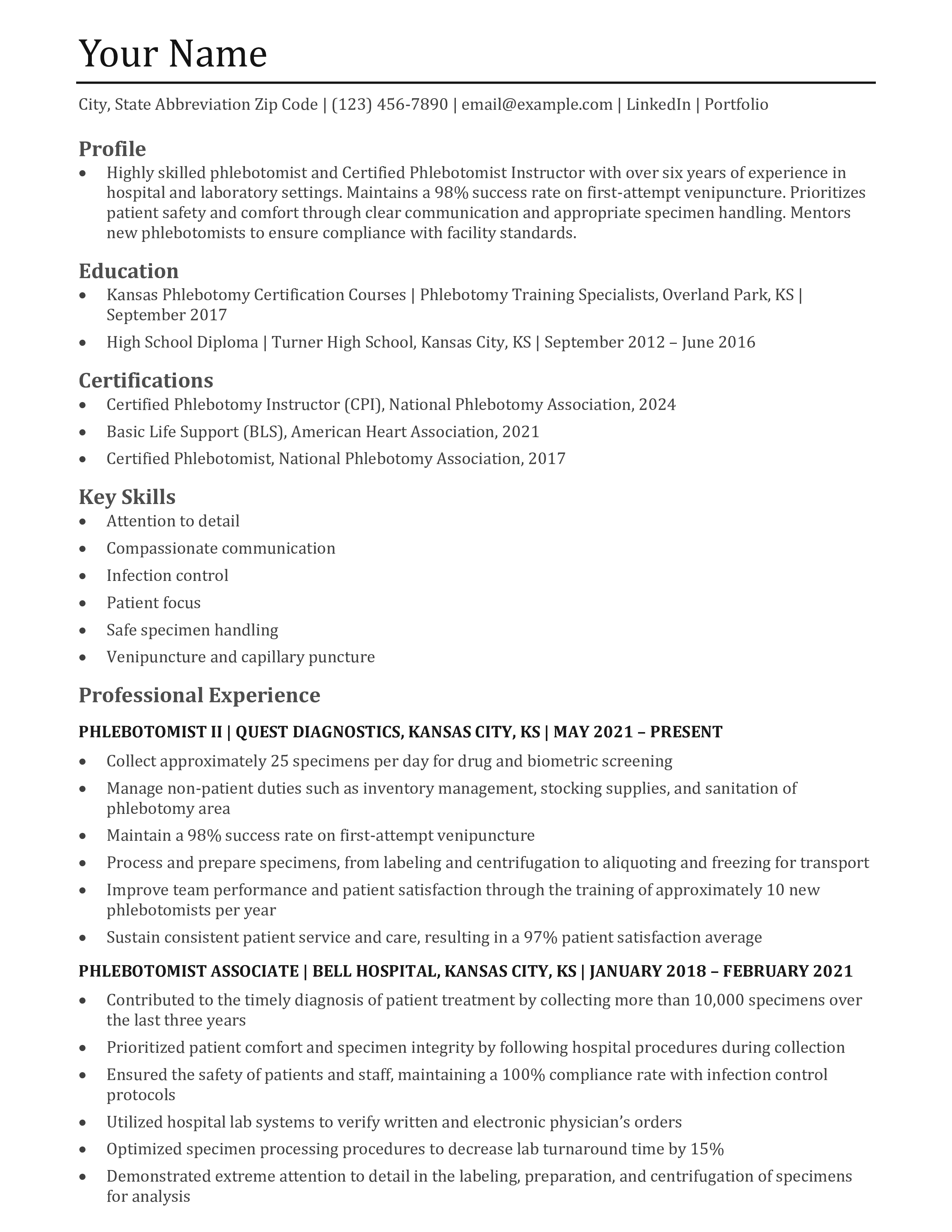 Phlebotomist Resume Templates and Examples