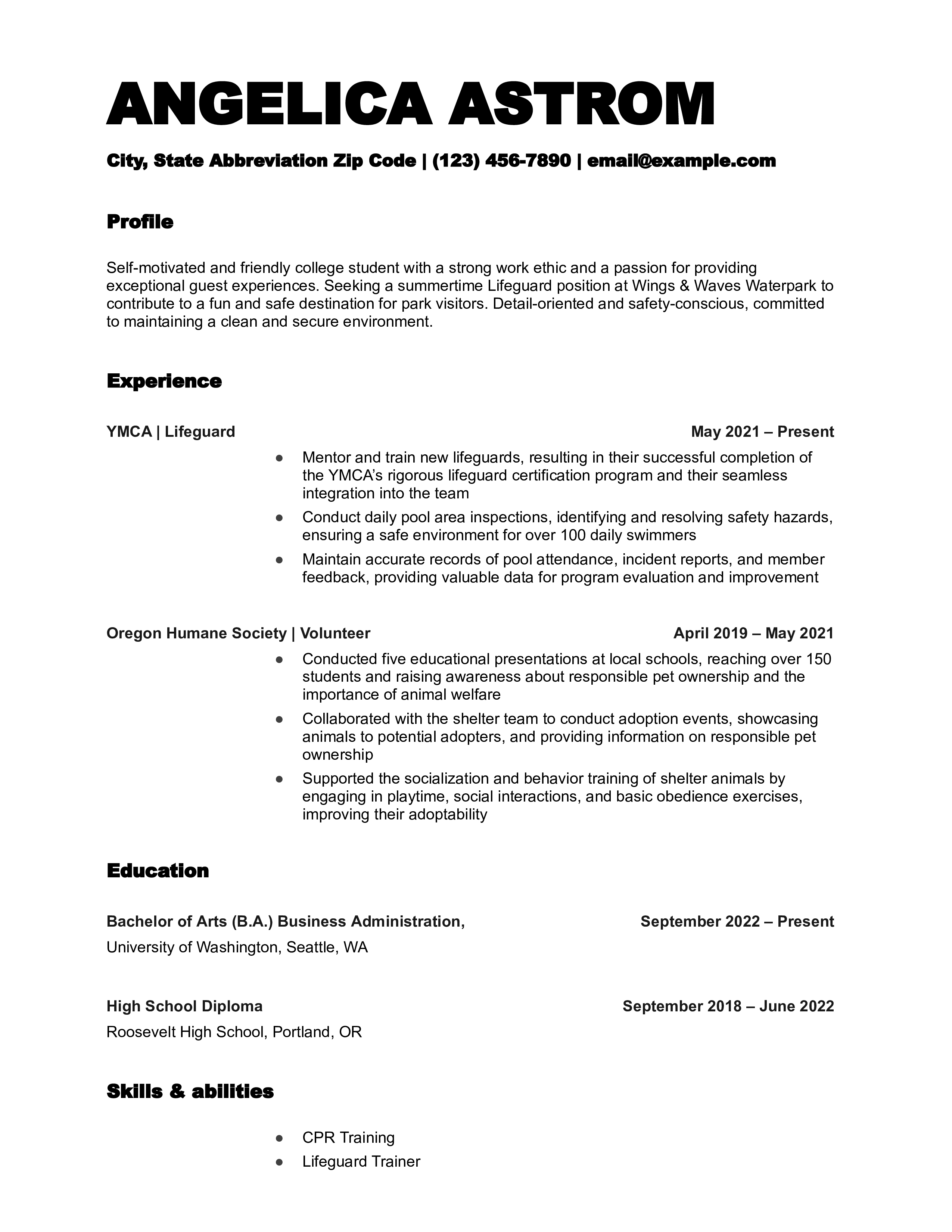 ATS Friendly Student Resume Template