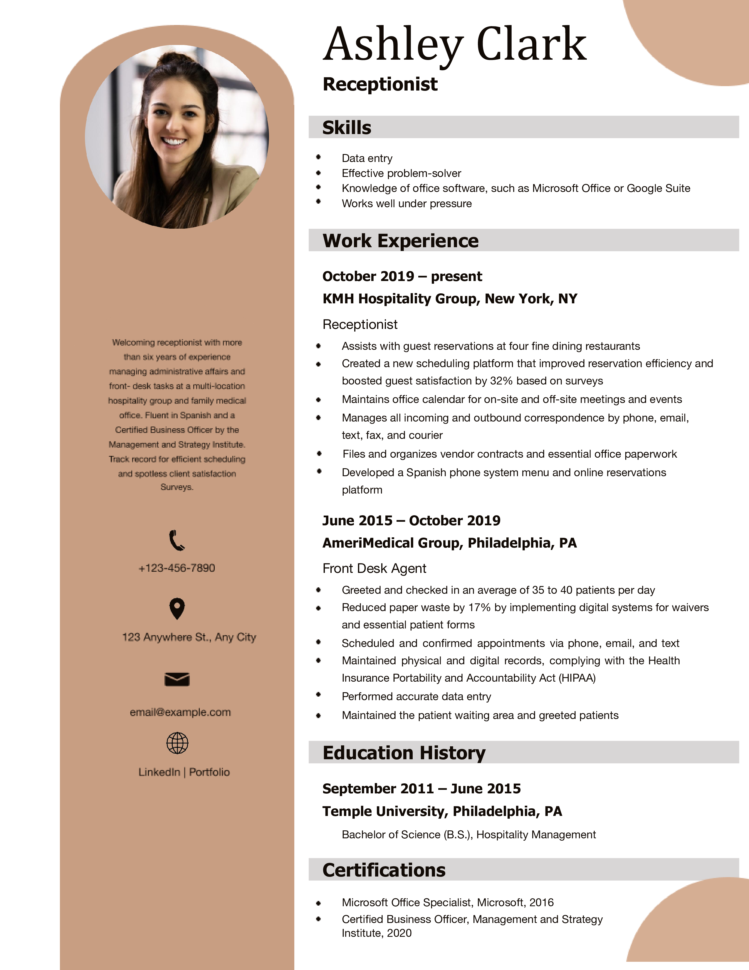 Receptionist Resume Examples and Templates