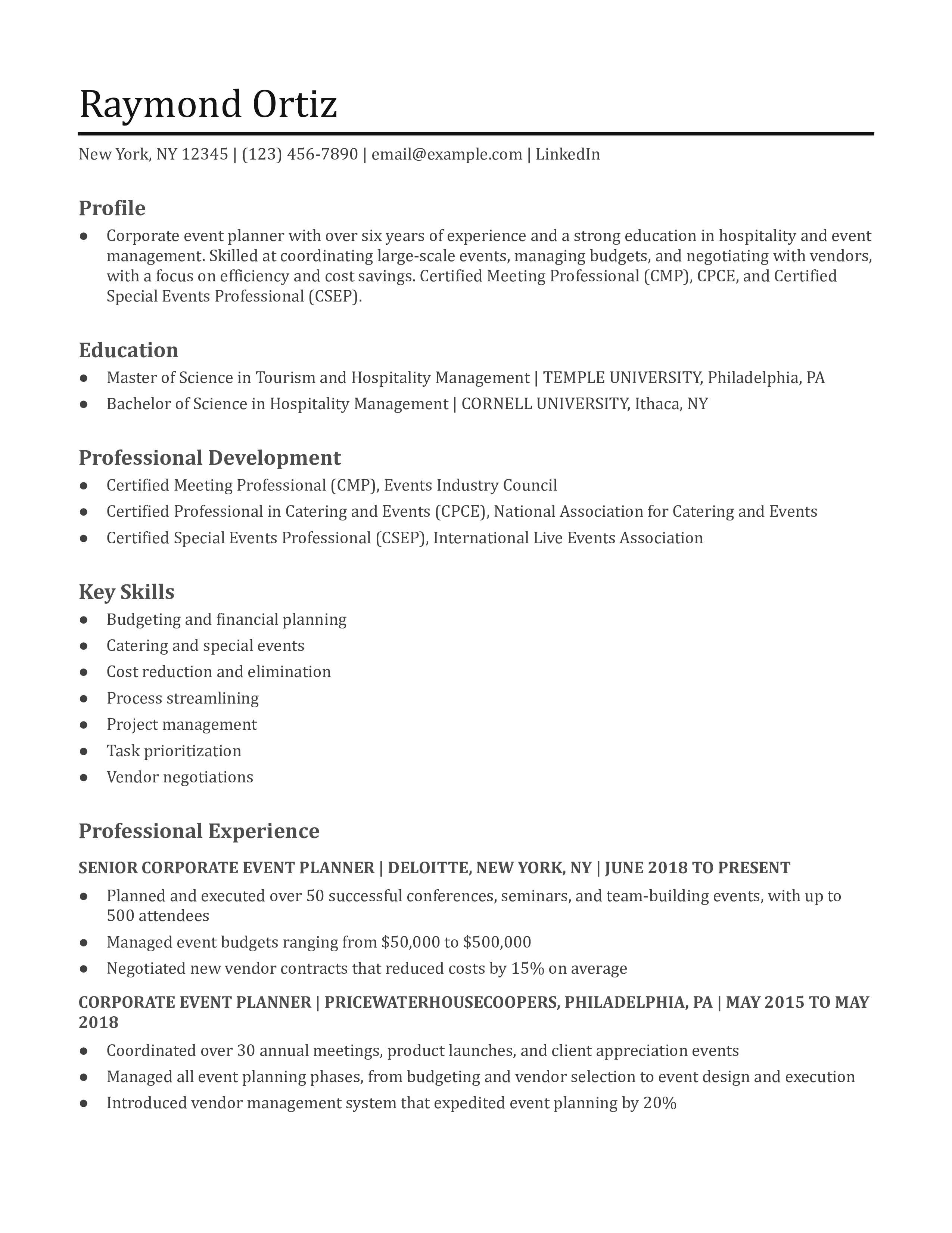 Event Planner/Coordinator Resume Examples and Templates for 2024