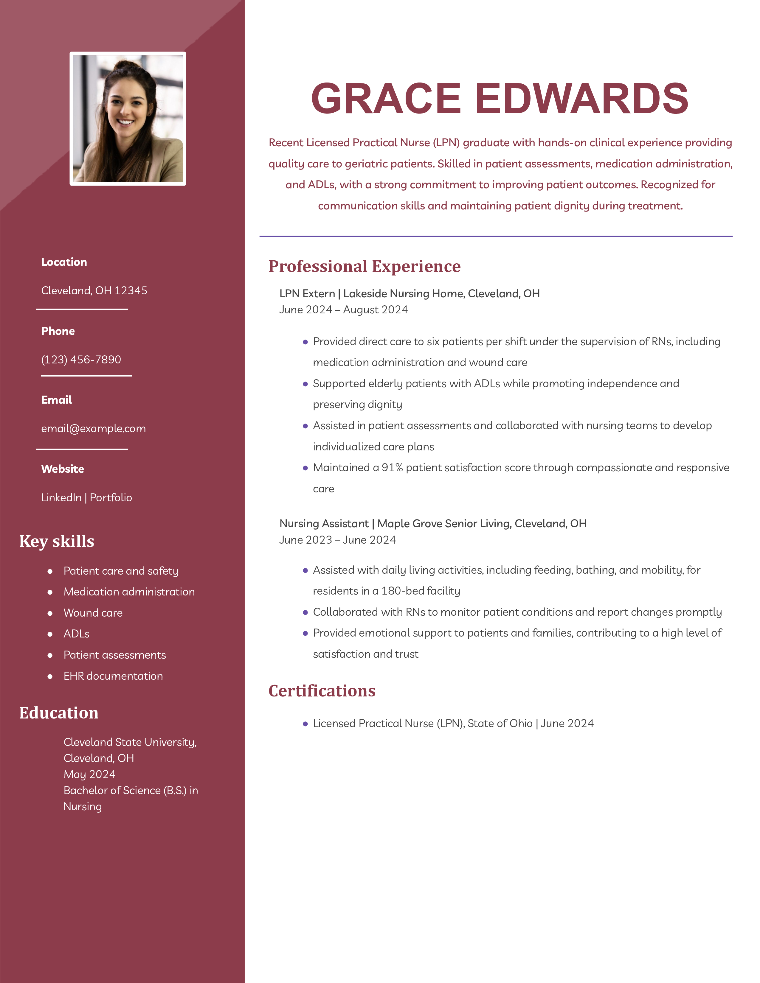 Entry-Level LPN Resume Example