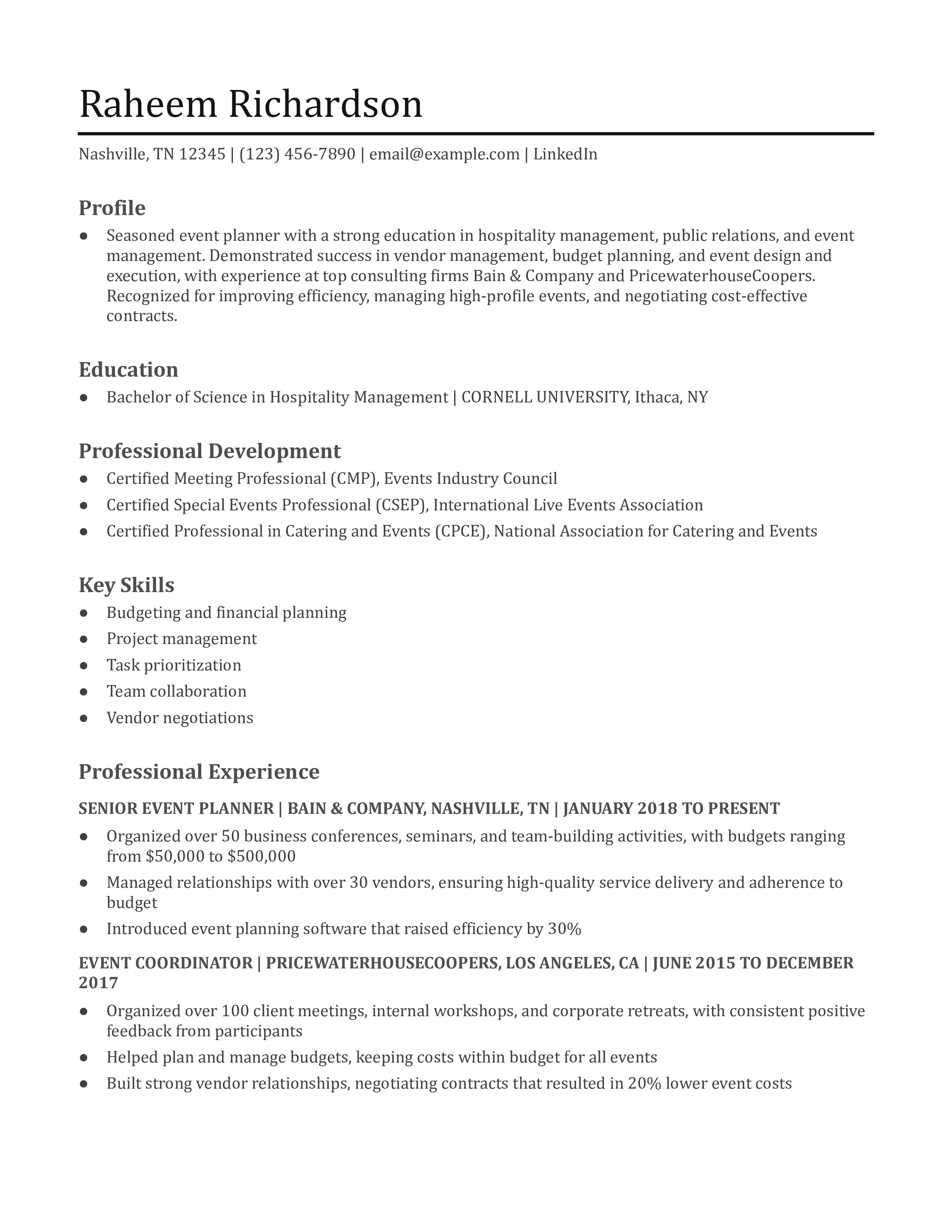 Event Planner/Coordinator Resume Examples and Templates for 2024