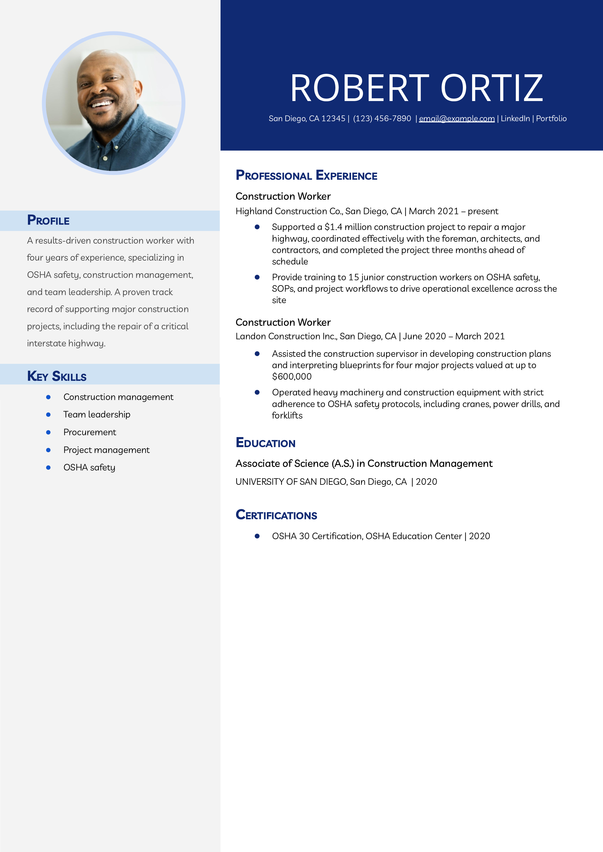 General Construction Worker Resume Example
