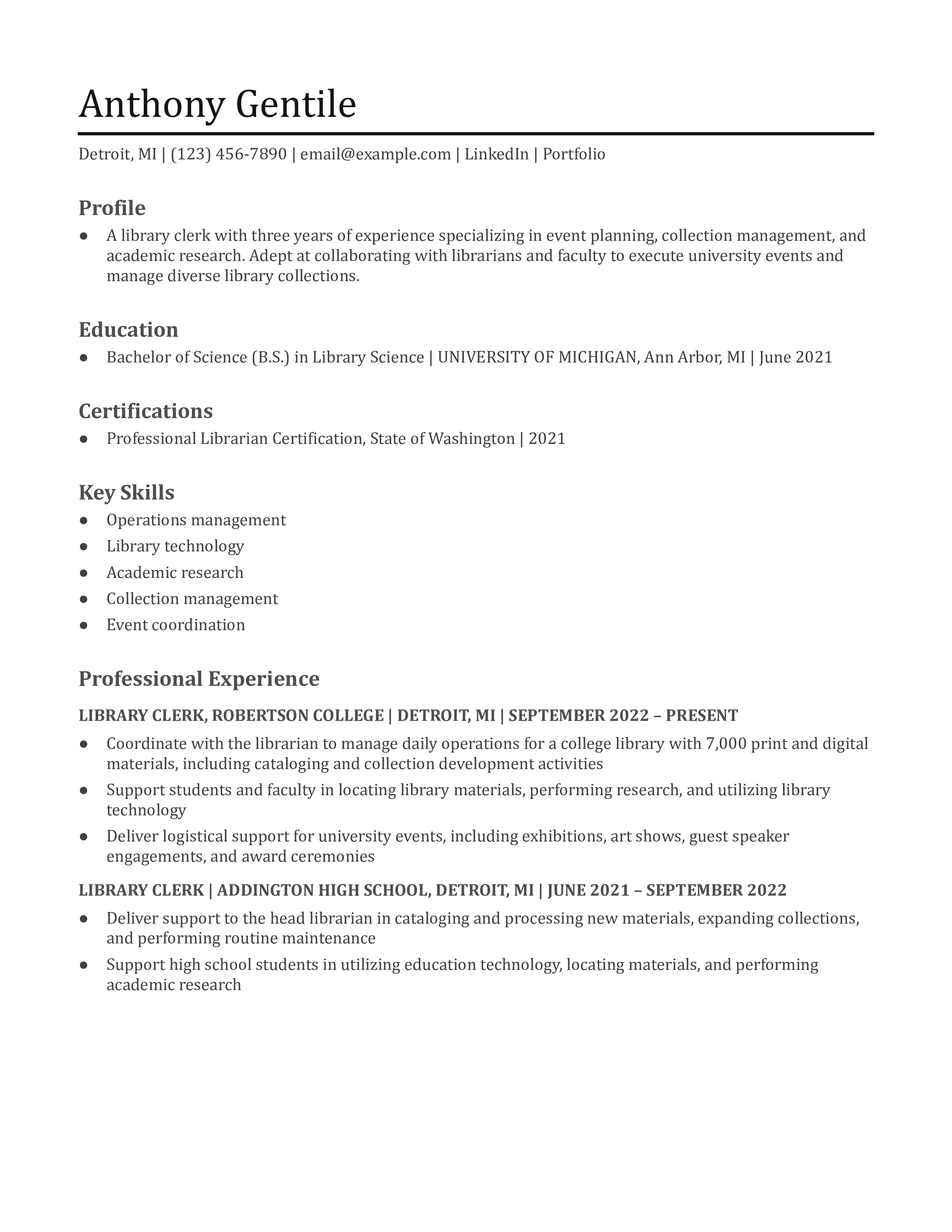 Librarian Resume Examples and Templates for 2025 - ResumeTemplates.com