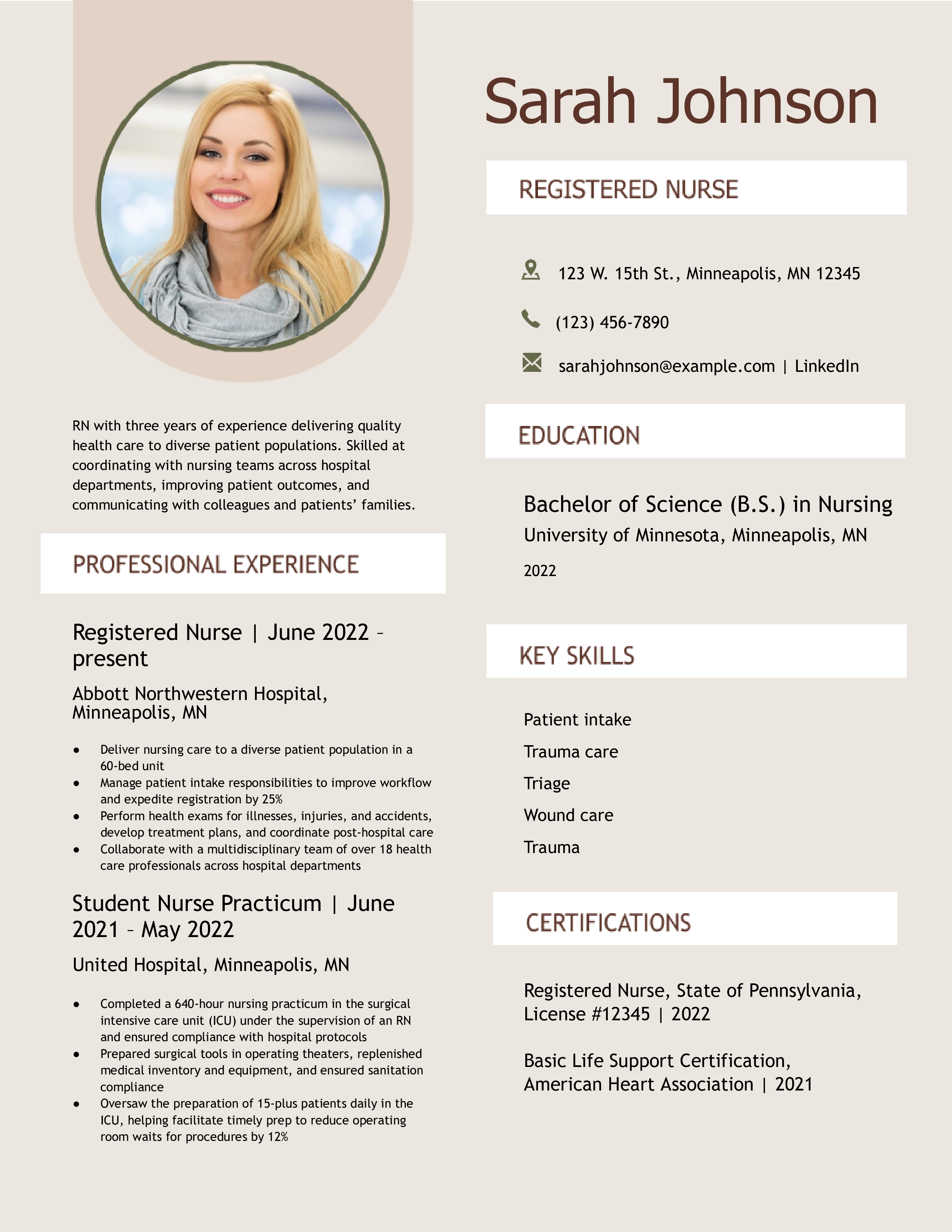 Registered nurse resume example