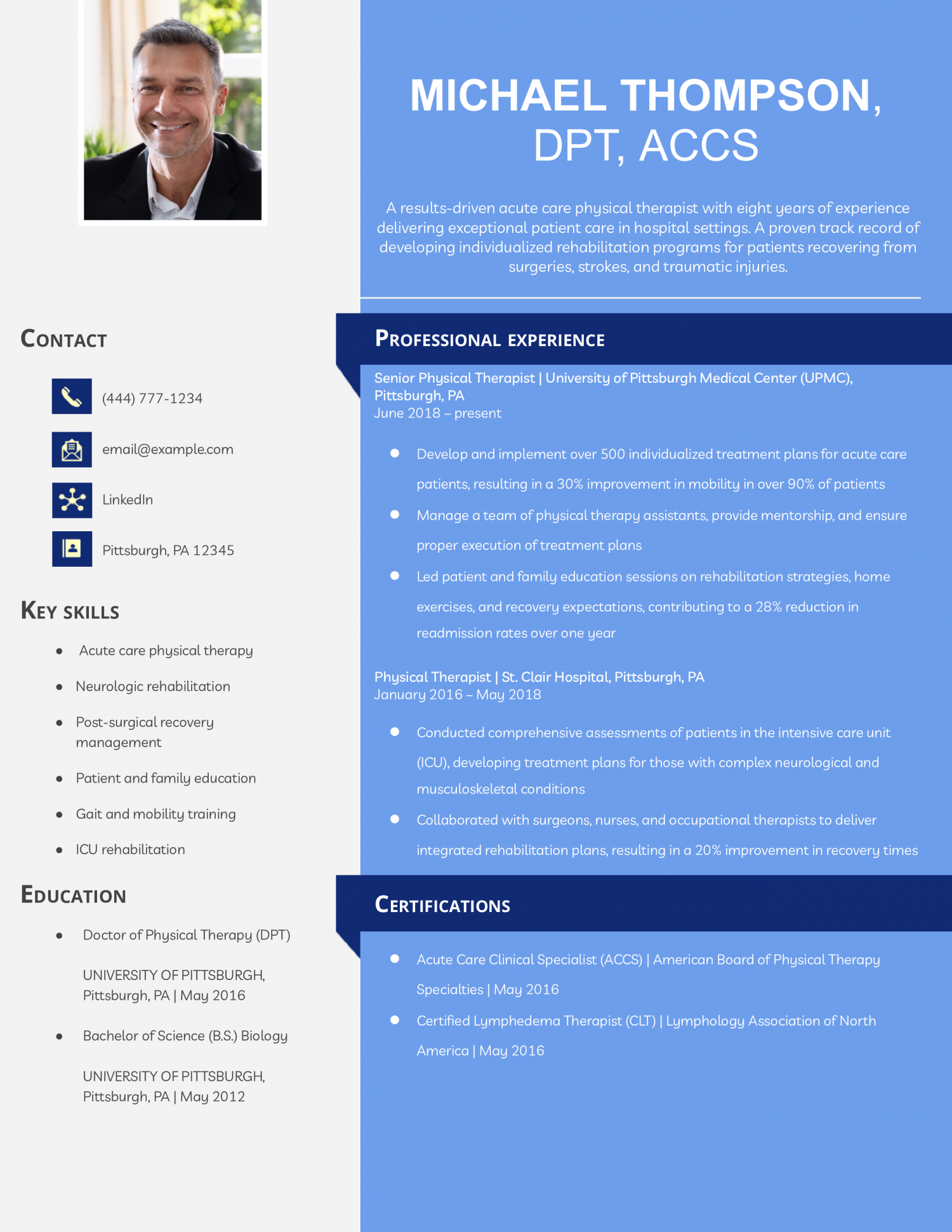 Acute Care Physical Therapist Resume Example