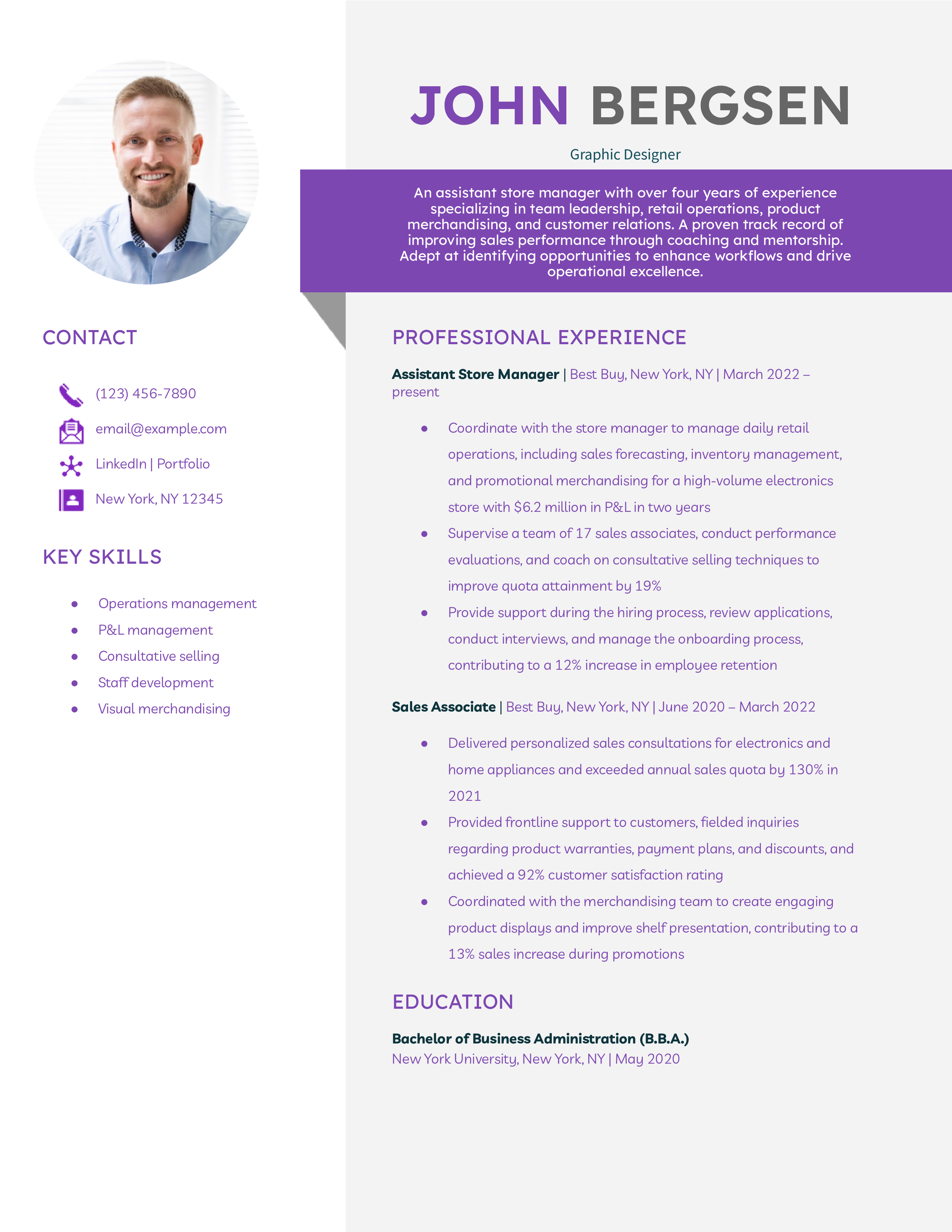 Assistant Manager Resume Example