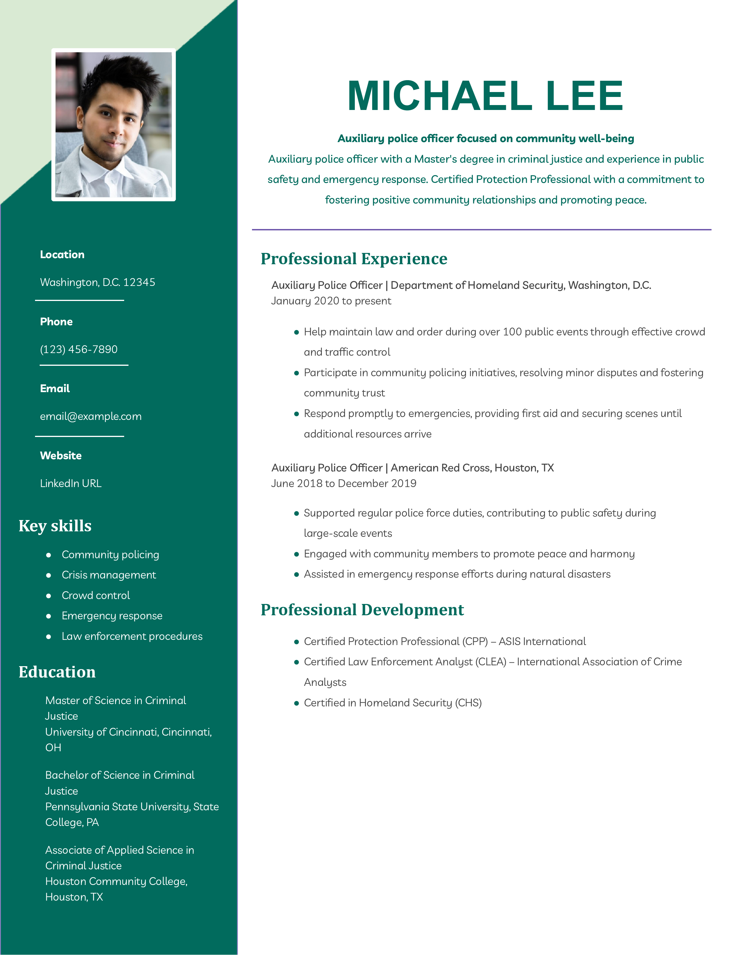 Auxiliary Police Officer Resume Example