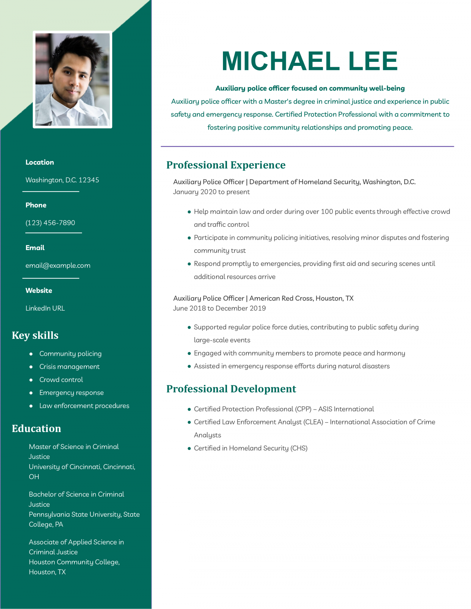 Auxiliary Police Officer Resume Example