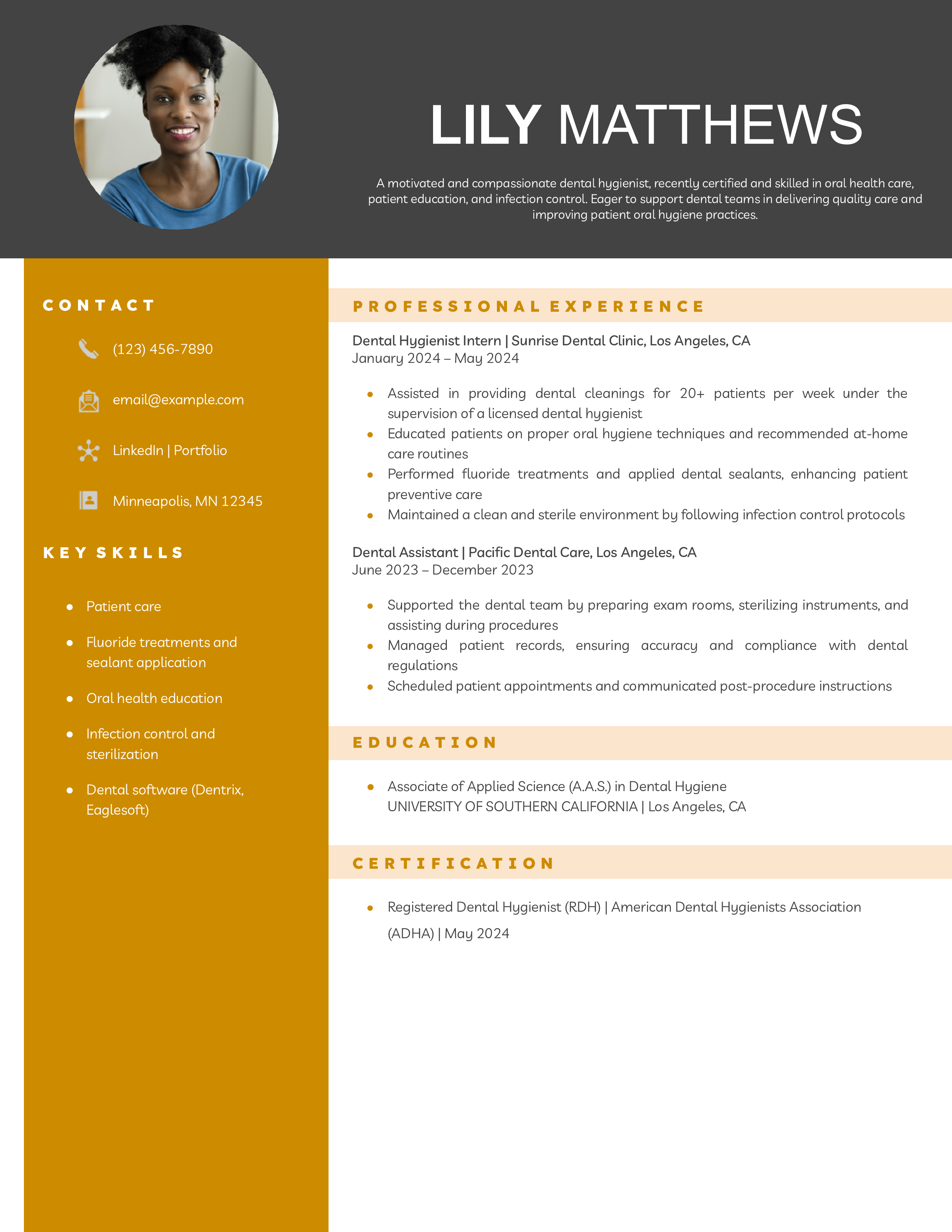 Entry-Level Dental Hygienist Resume Example