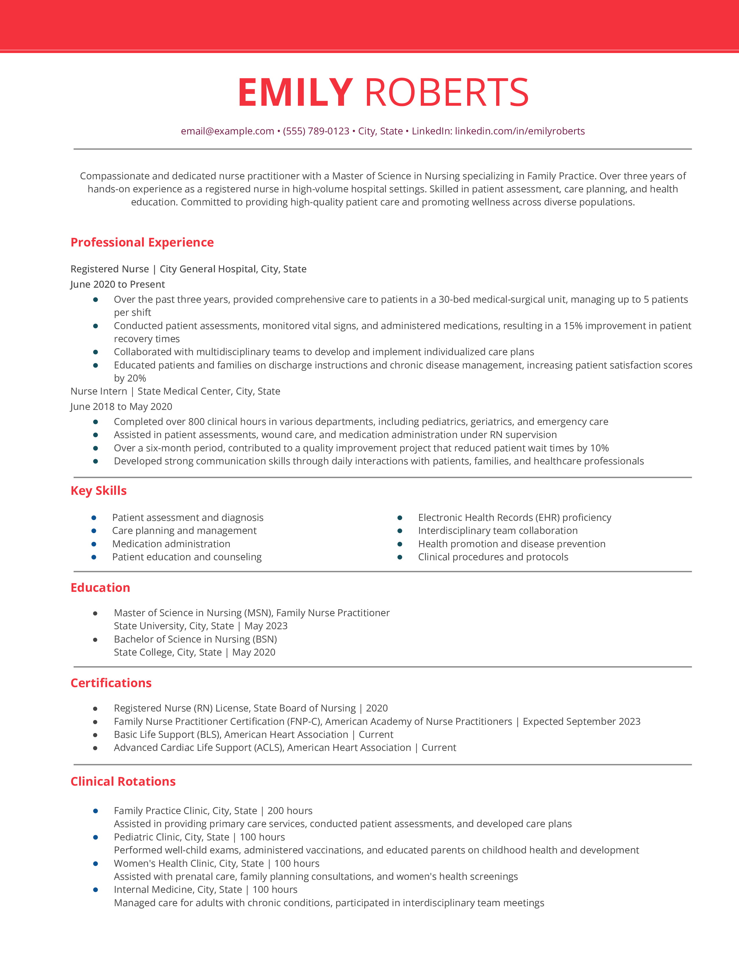 Entry-Level Nurse Practitioner Resume Example