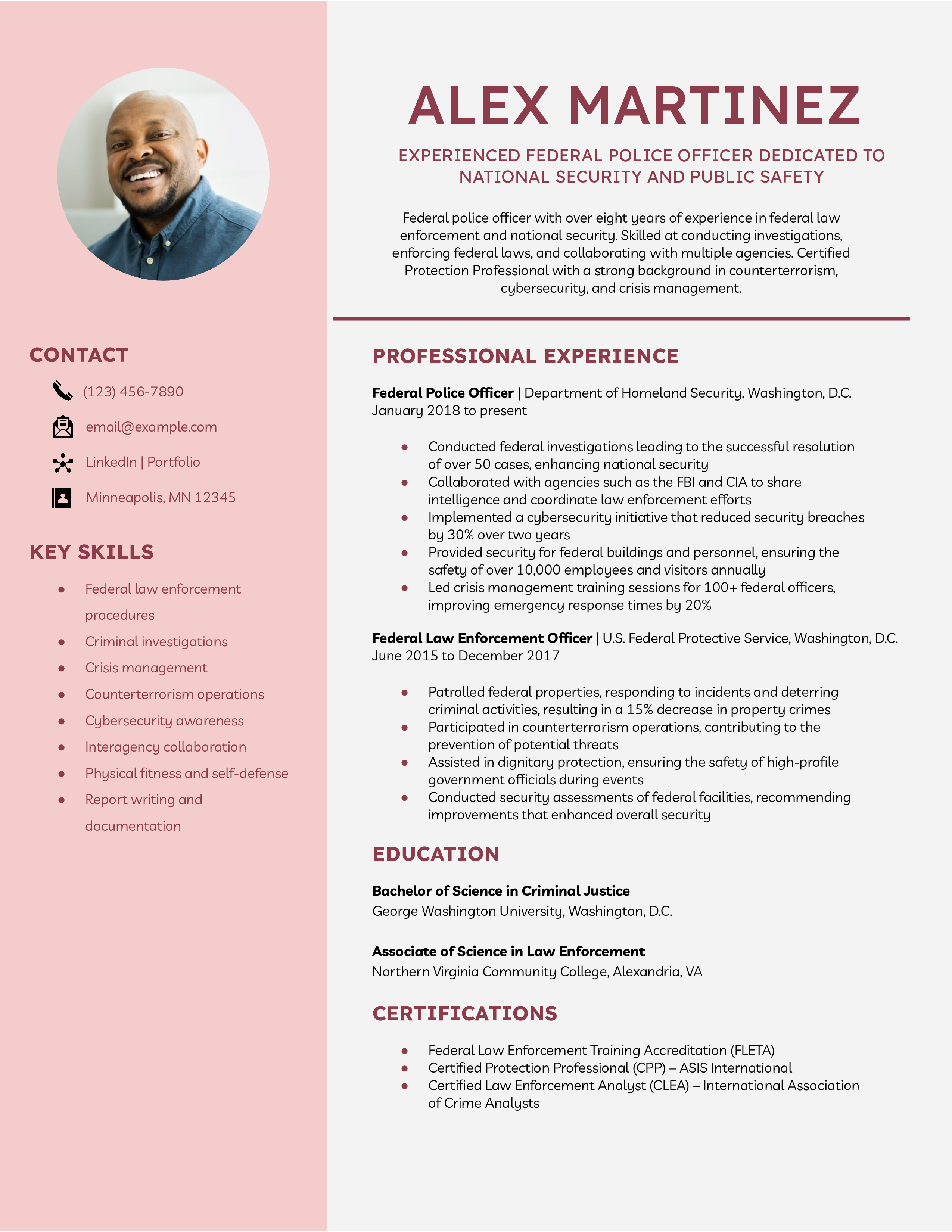 Federal Police Officer Resume Example