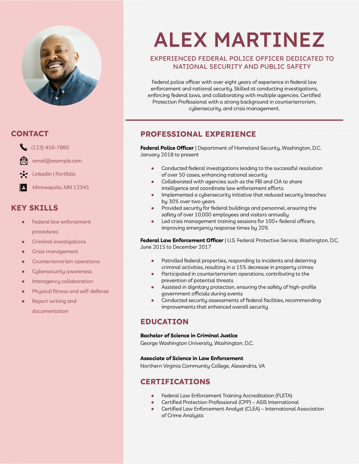 Federal Police Officer Resume Example