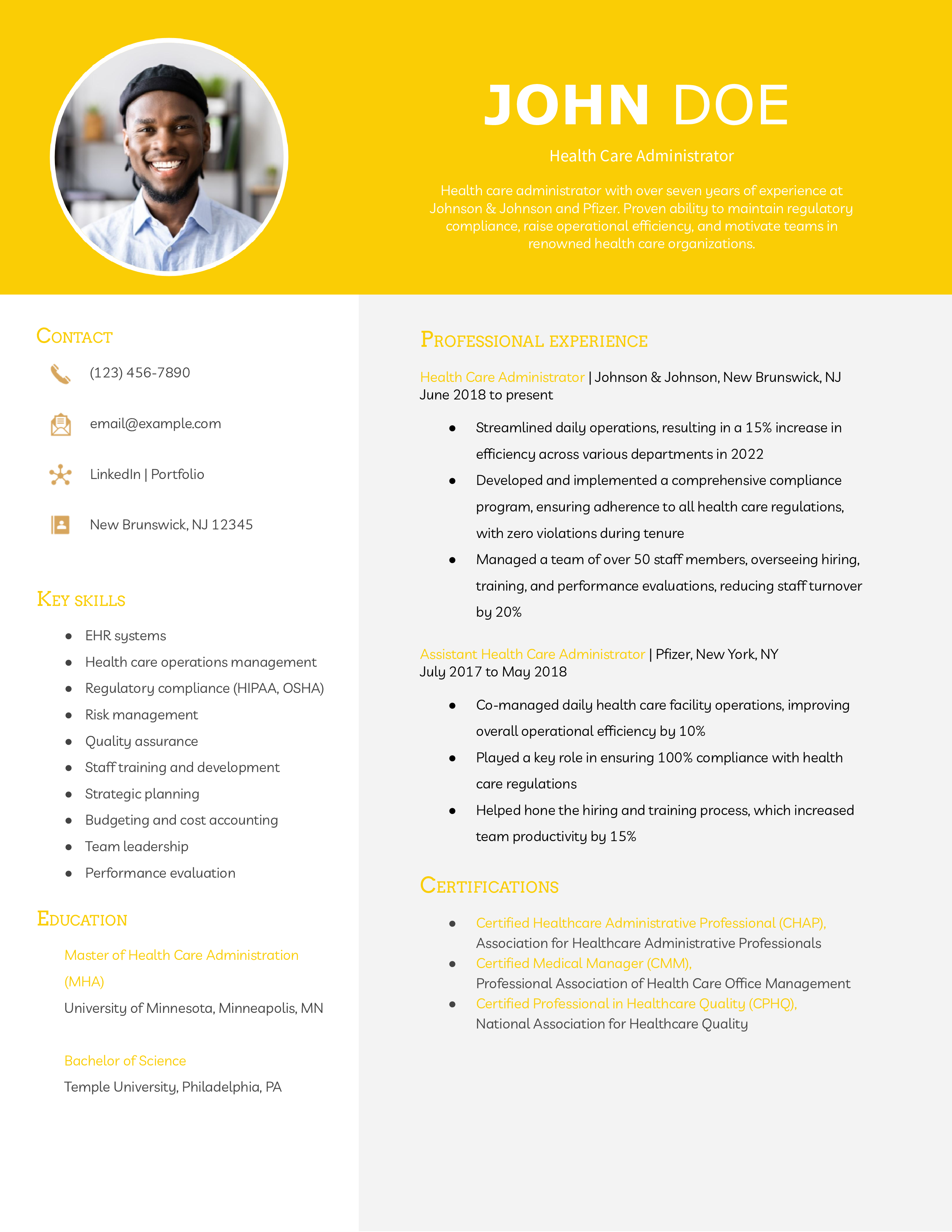Health Care Administrator Resume Example