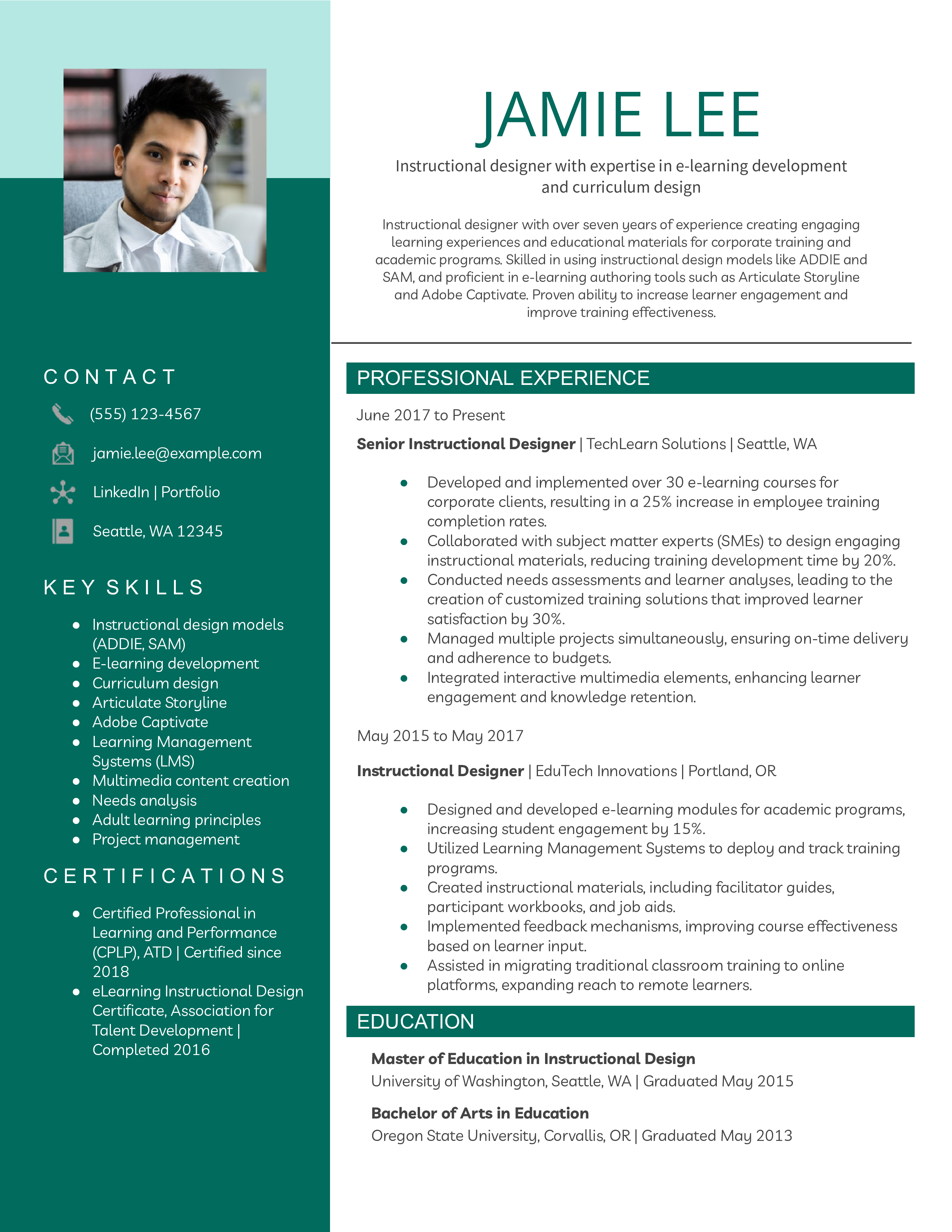 Instructional Designer Resume Example
