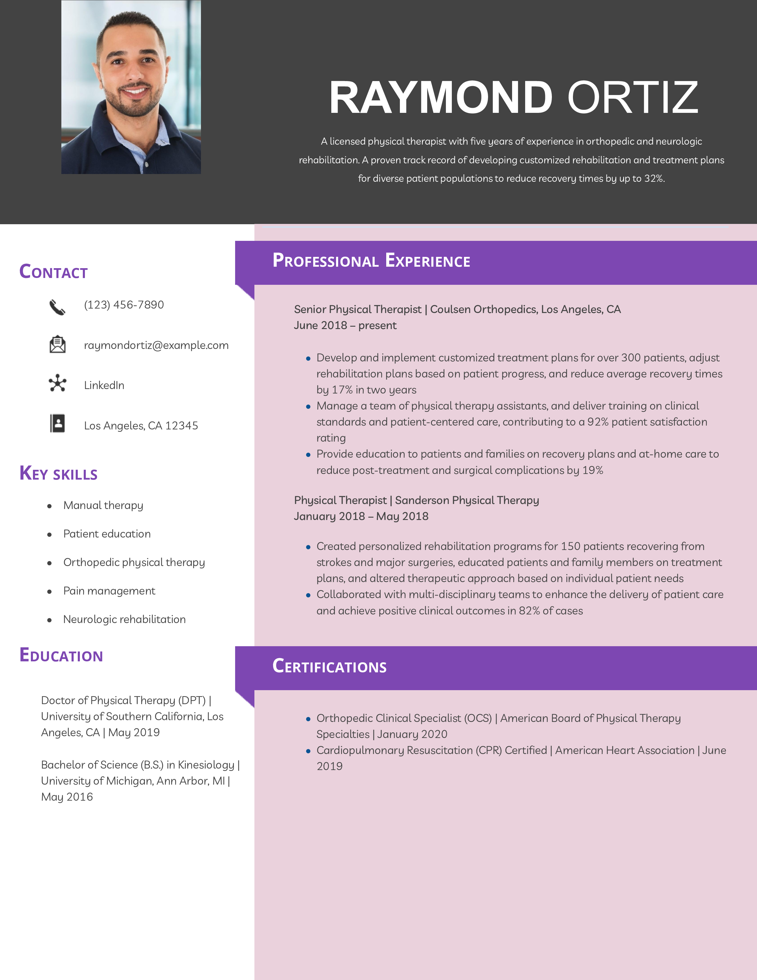 Physical Therapist Resume Example