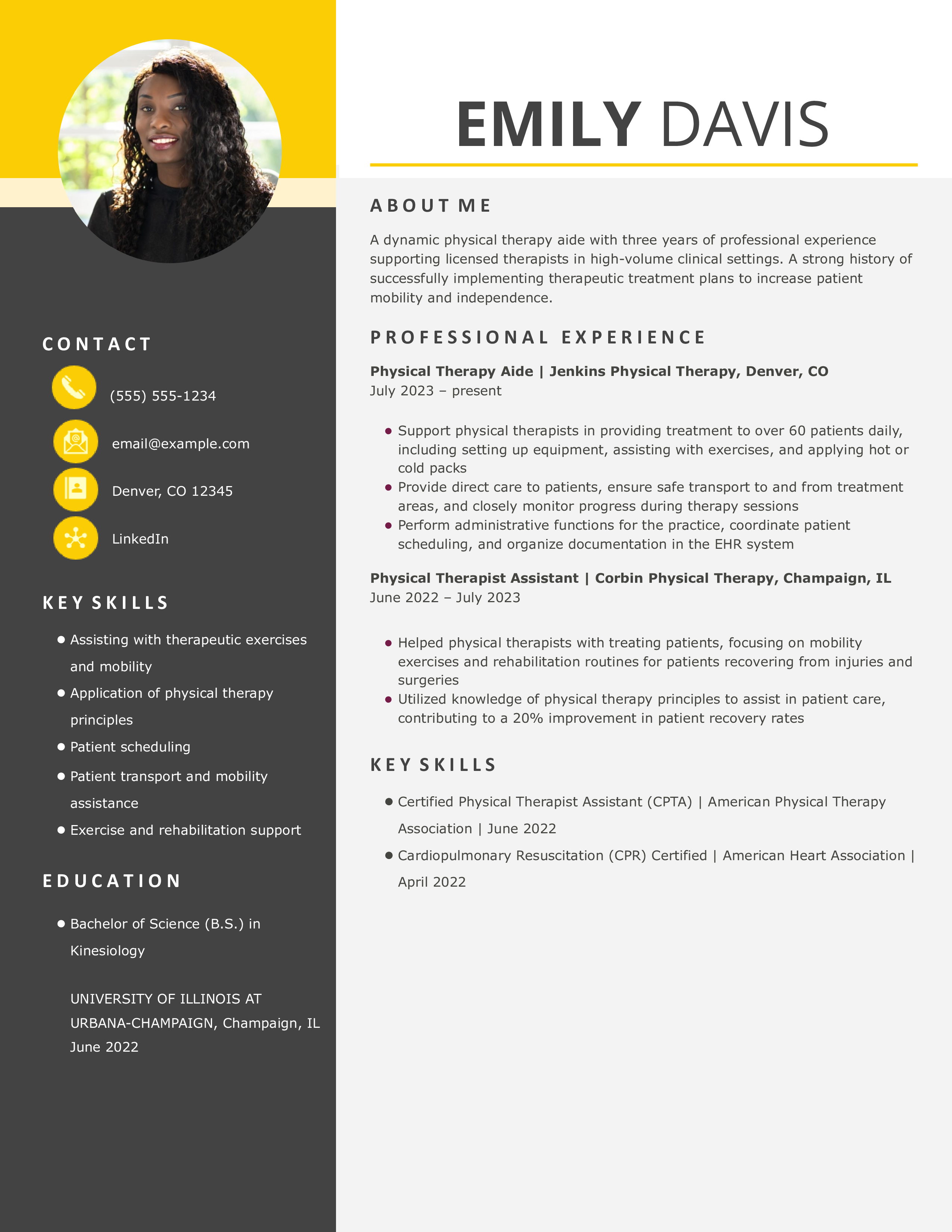 Physical Therapy Aide Resume Example