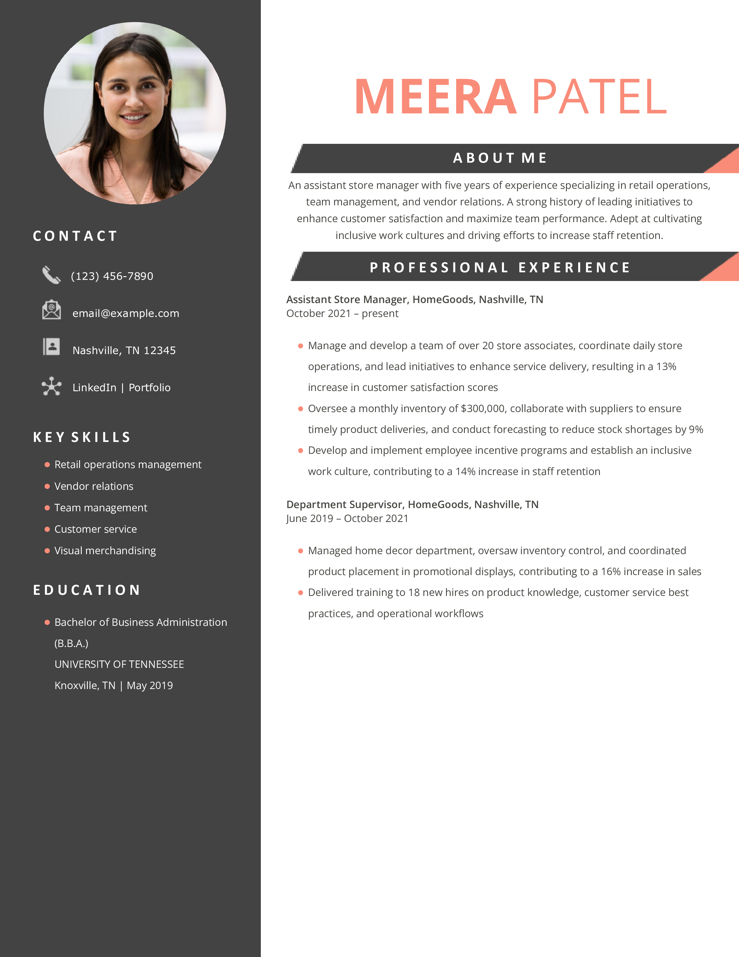 Retail Assistant Manager Resume