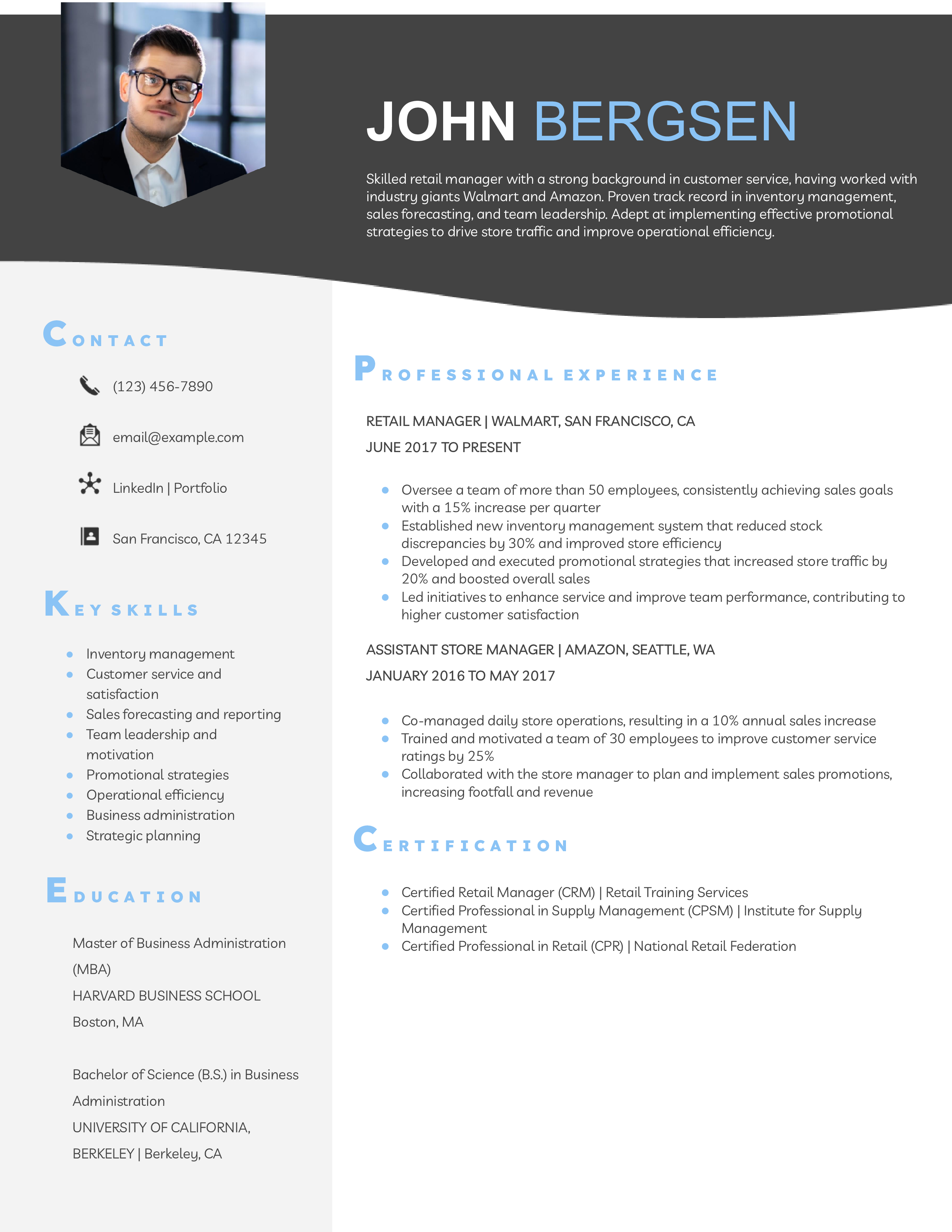Retail Manager Resume Example