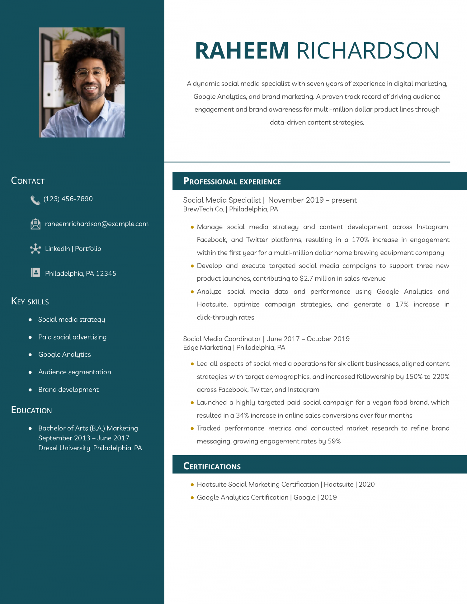 Social Media Specialist Resume Example