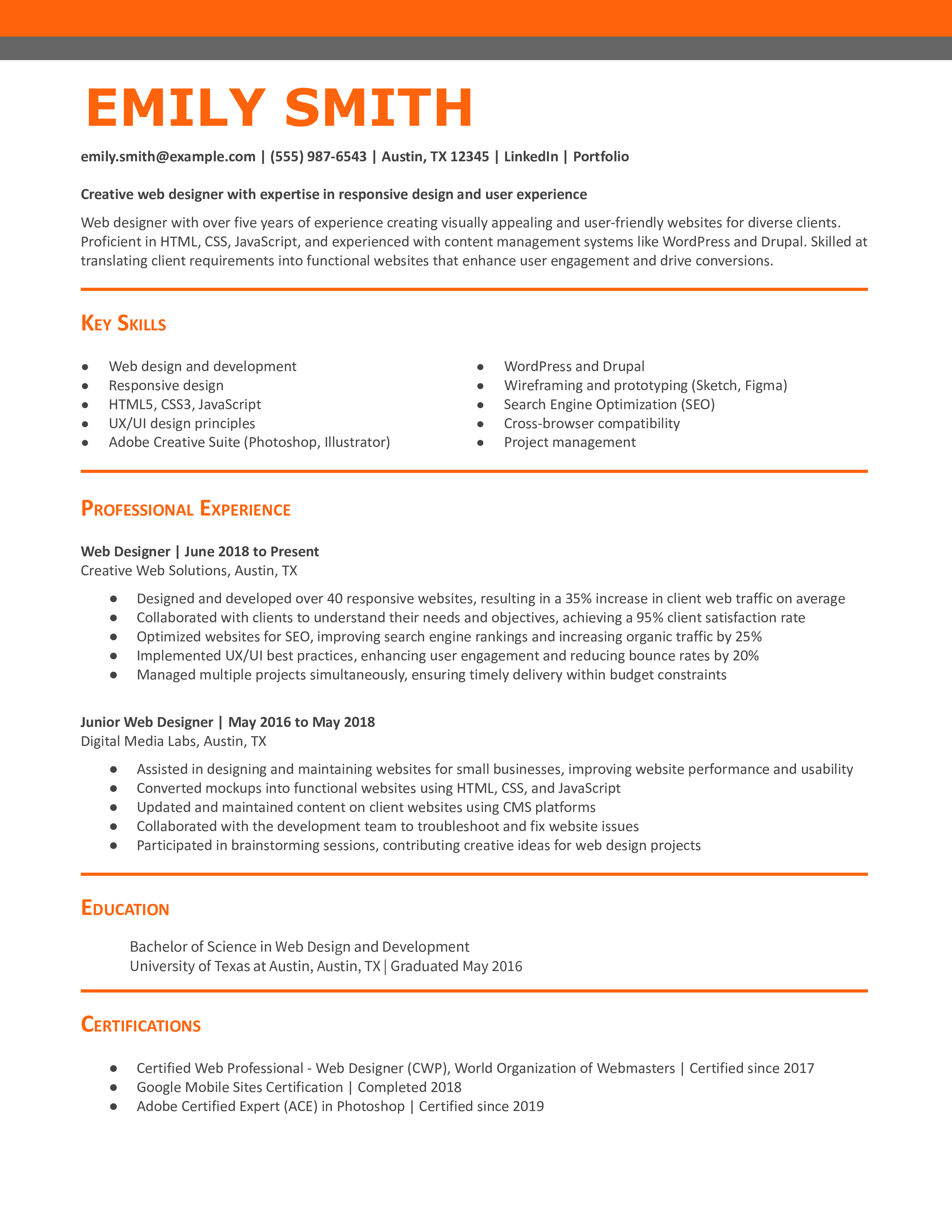 Web Designer Resume Example