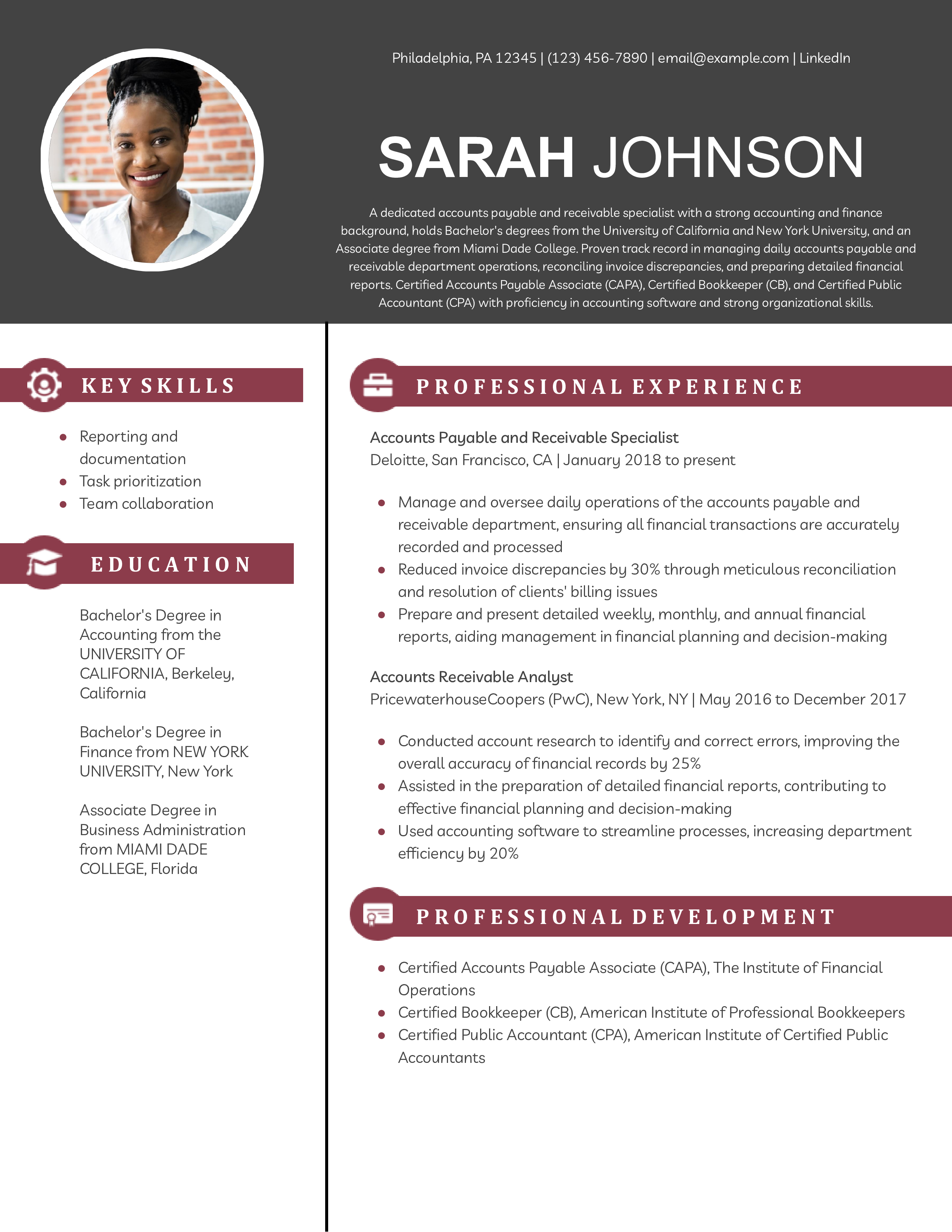 Accounts Payable and Receivable Specialist Resume Example
