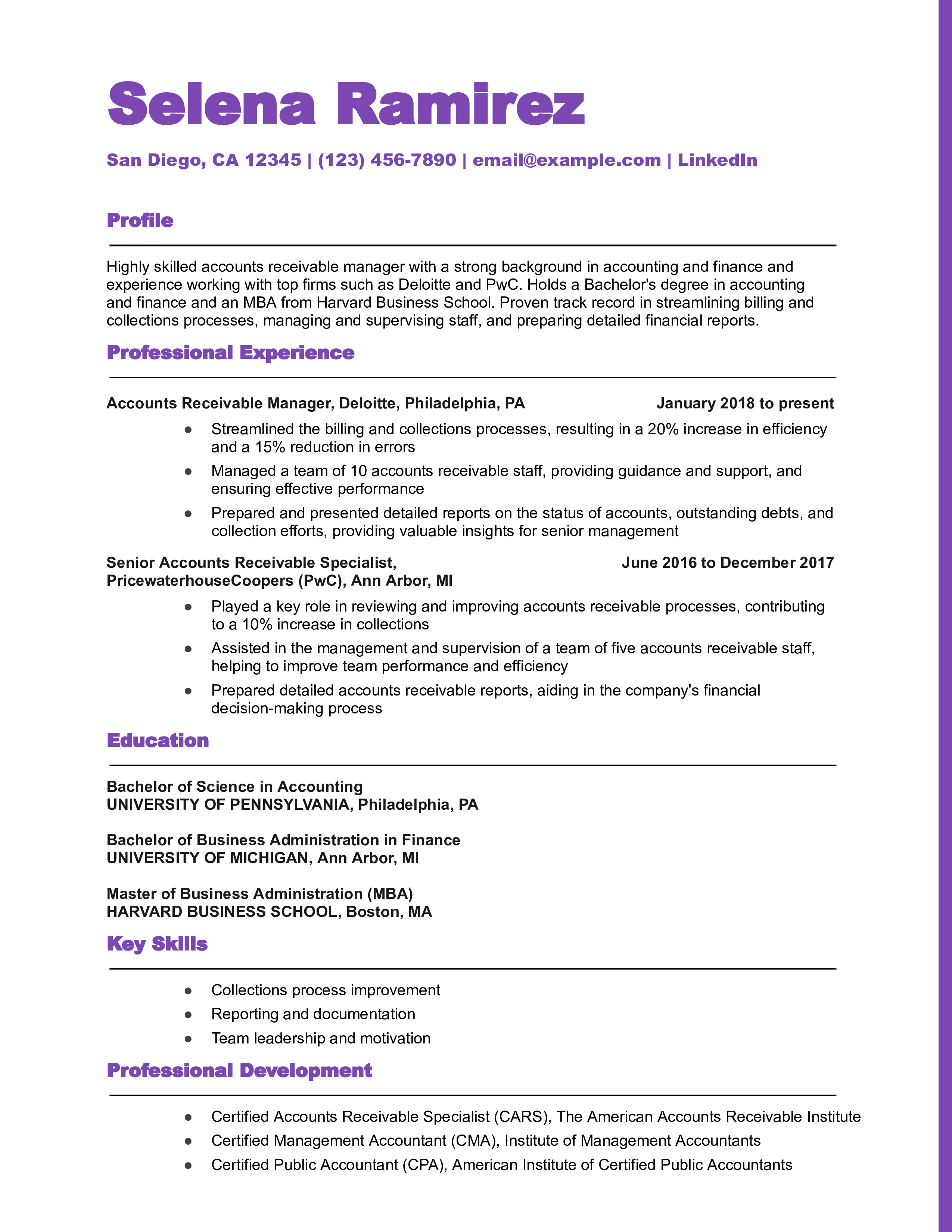 Accounts Receivable Manager Resume Example