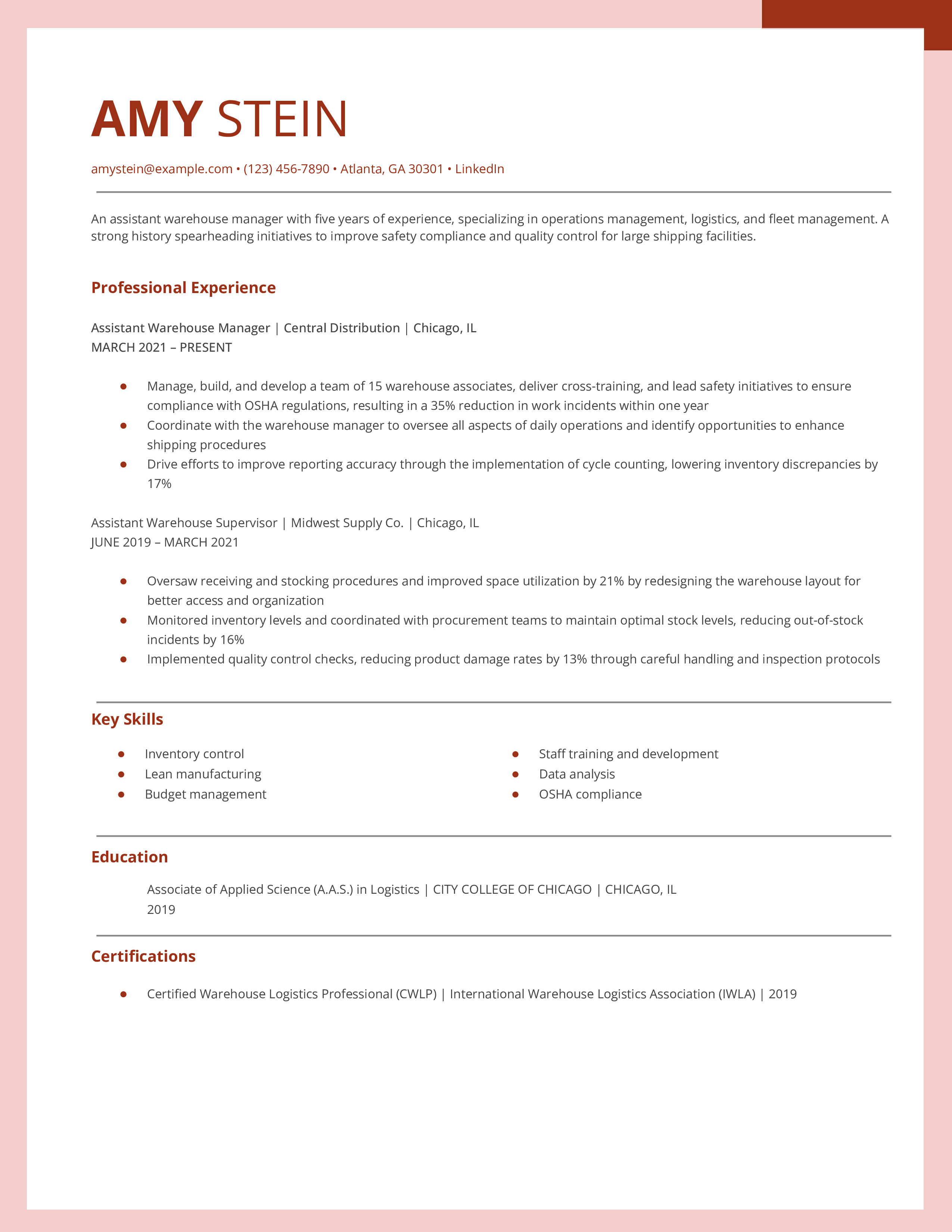 Warehouse Manager Resume Examples and Templates for 2024