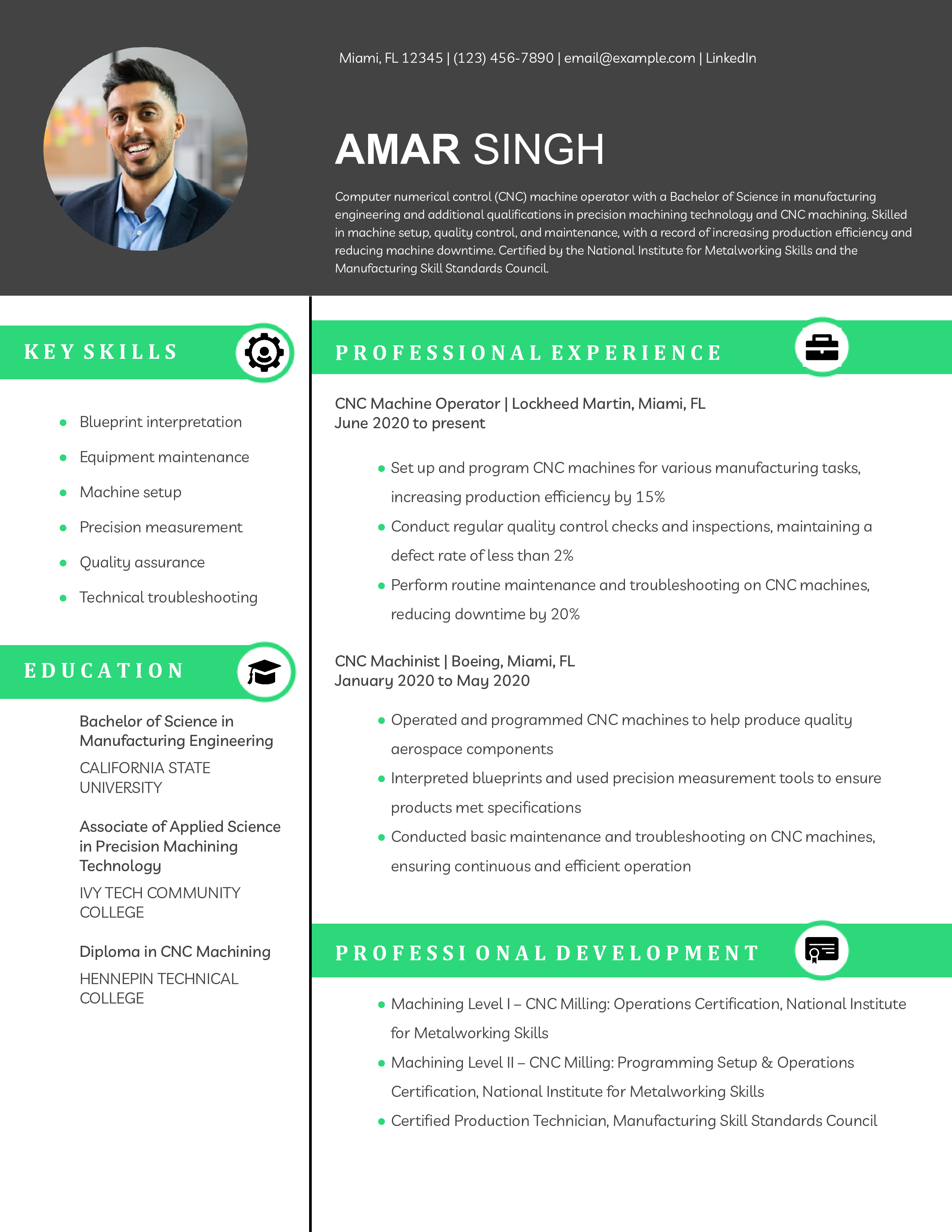 Computer Numerical Control Machine Operator Resume Example