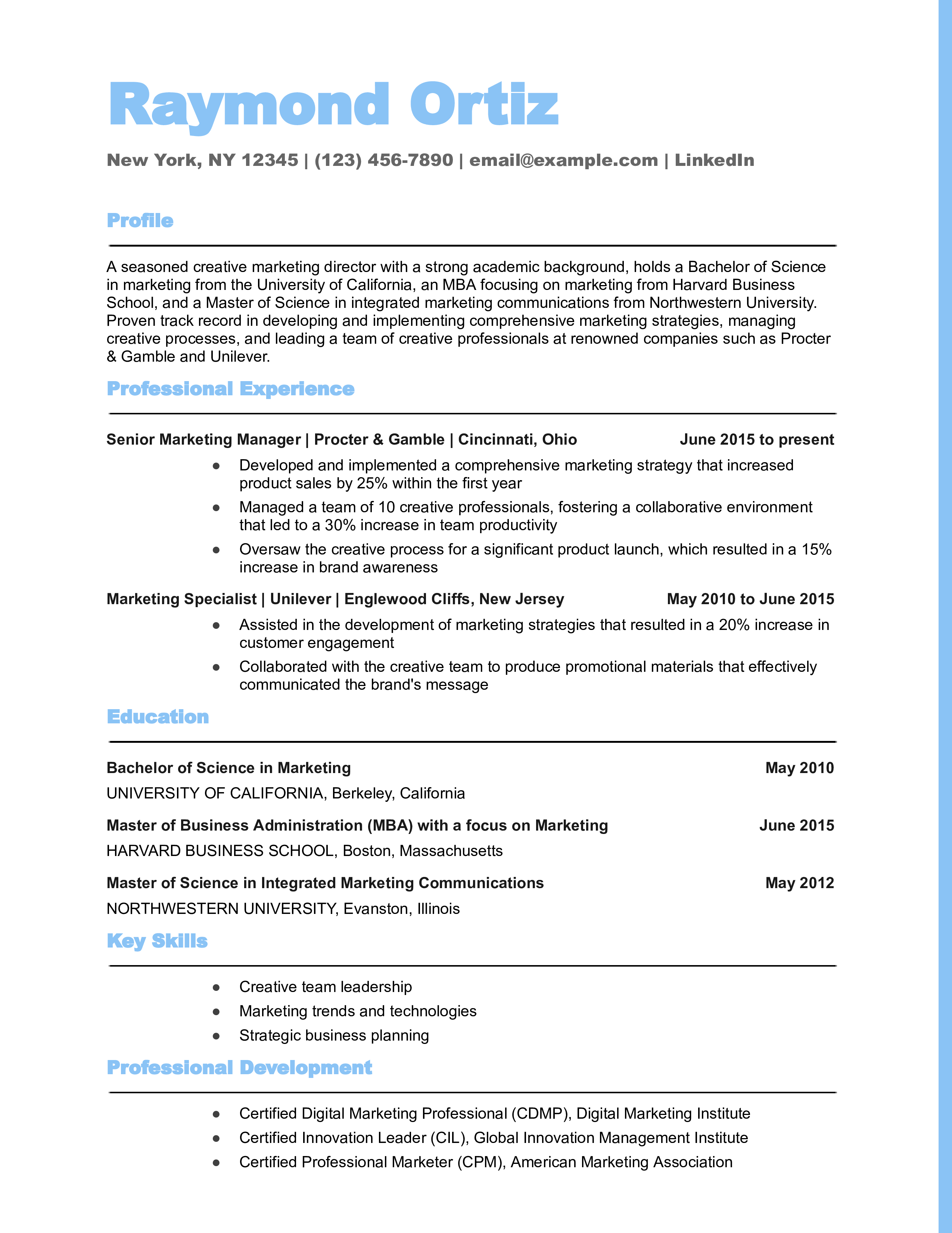 Creative Marketing Director Resume Example