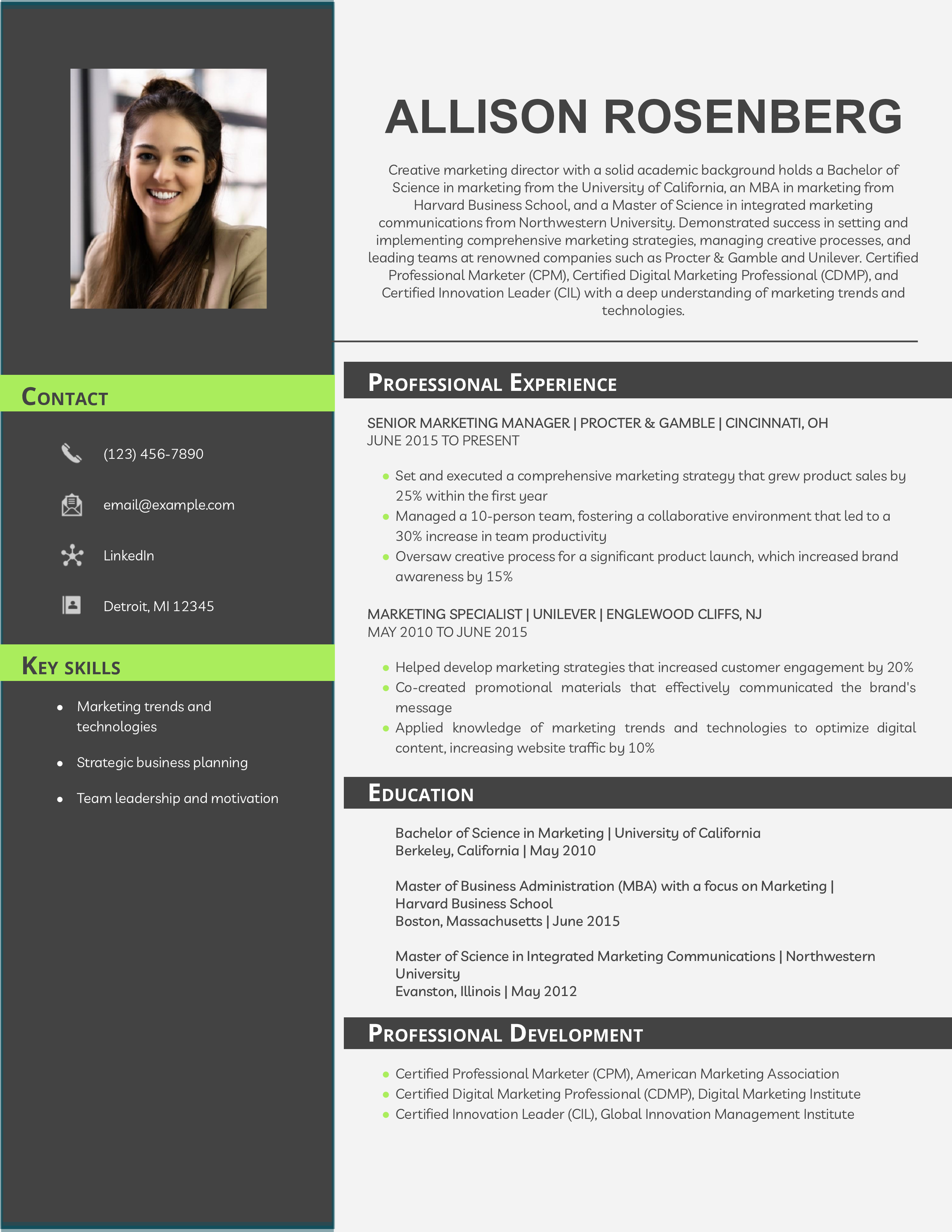 Creative Marketing Director Resume Example