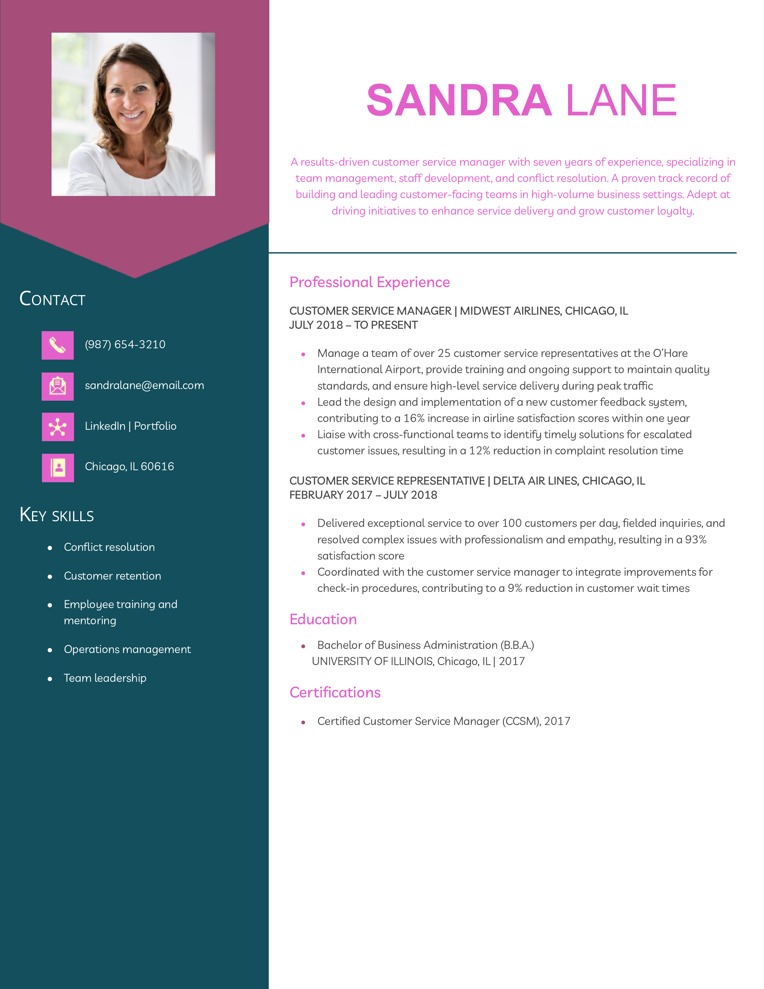 Customer Service Manager Resume Example