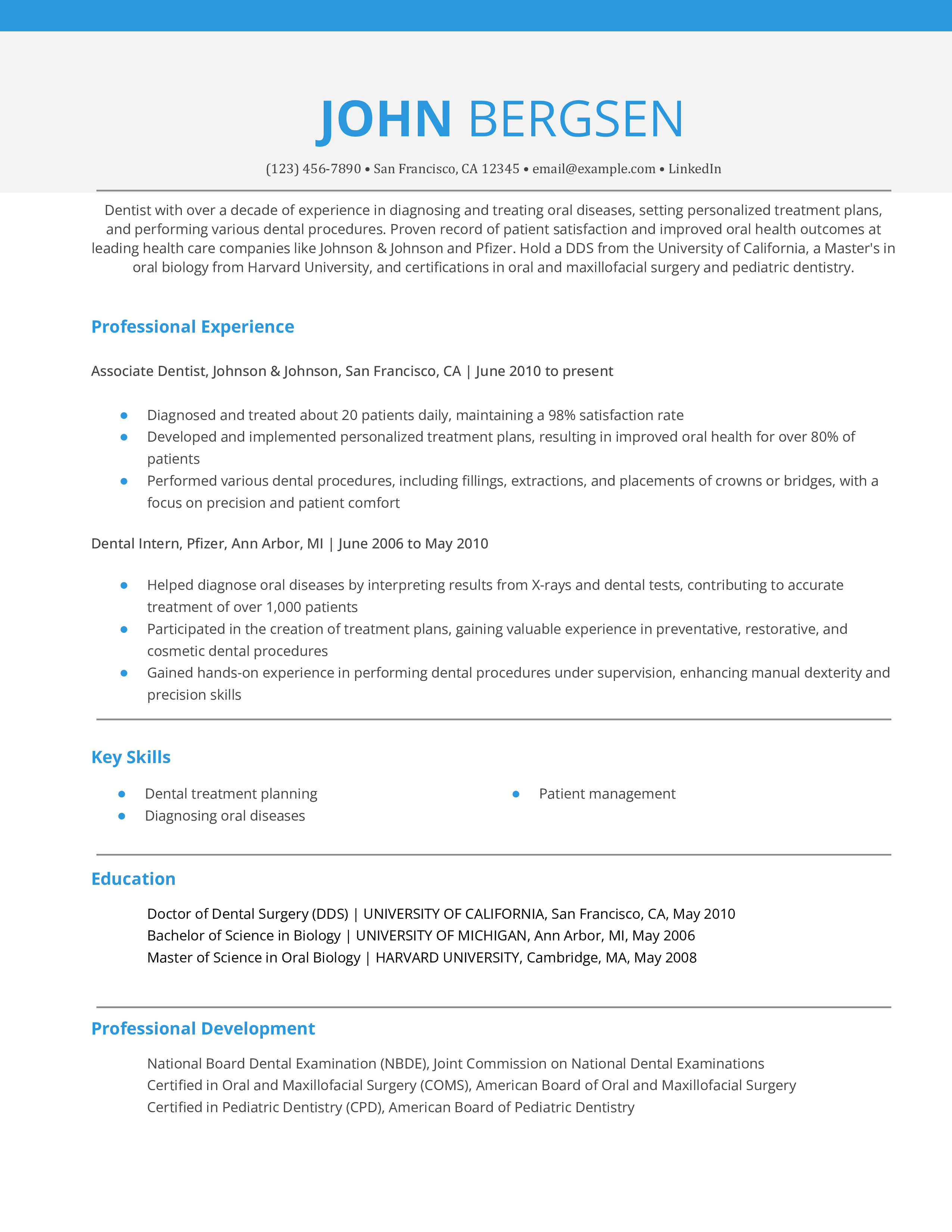 Dentist Resume Example