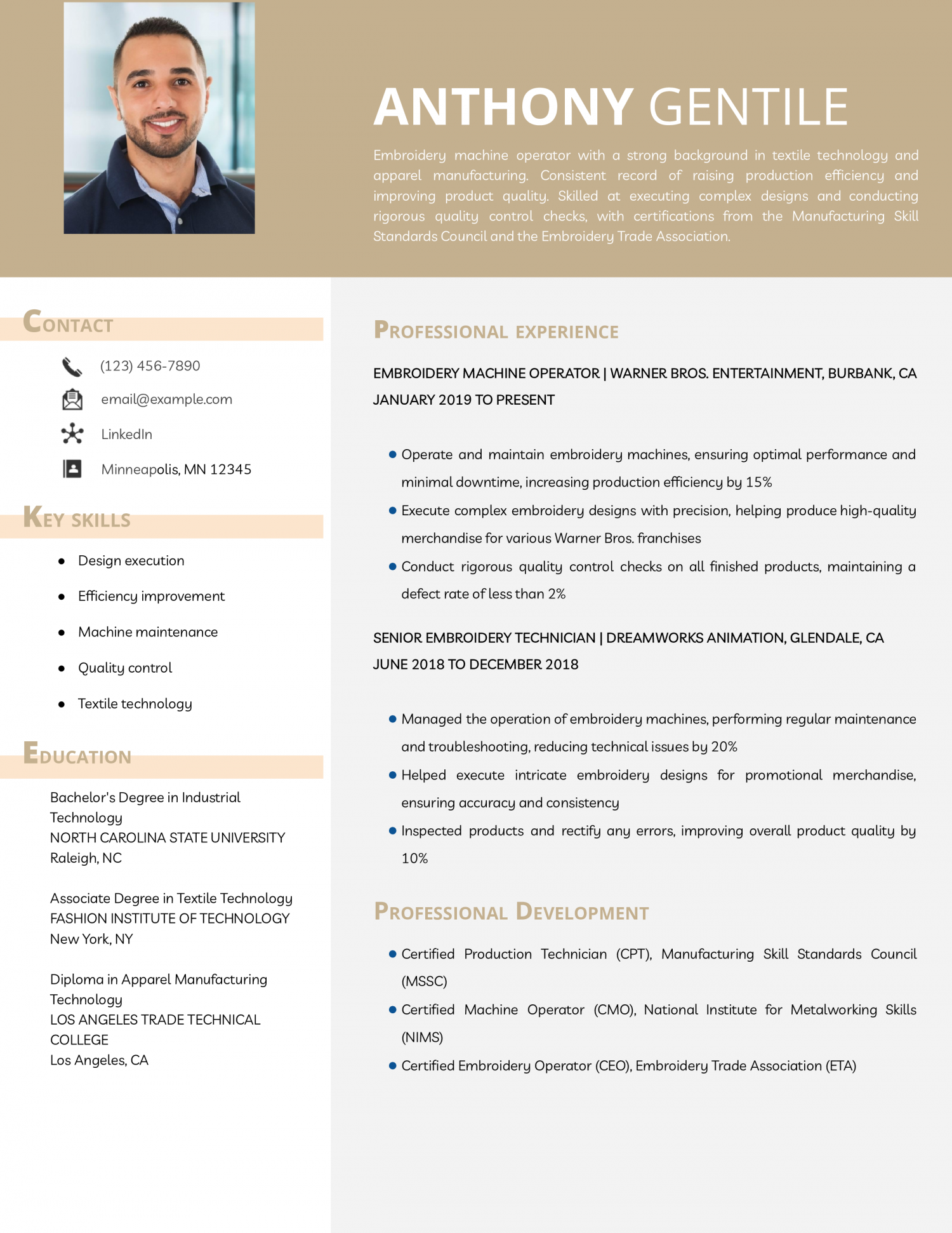 Embroidery Machine Operator Resume Example