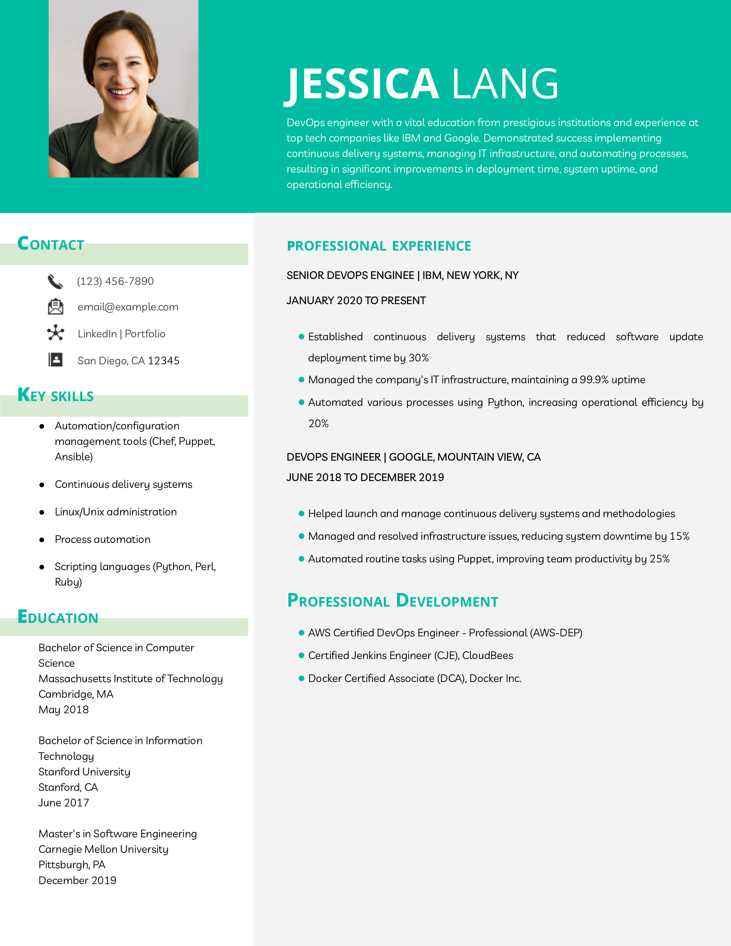 Entry-Level DevOps Engineer Resume Example