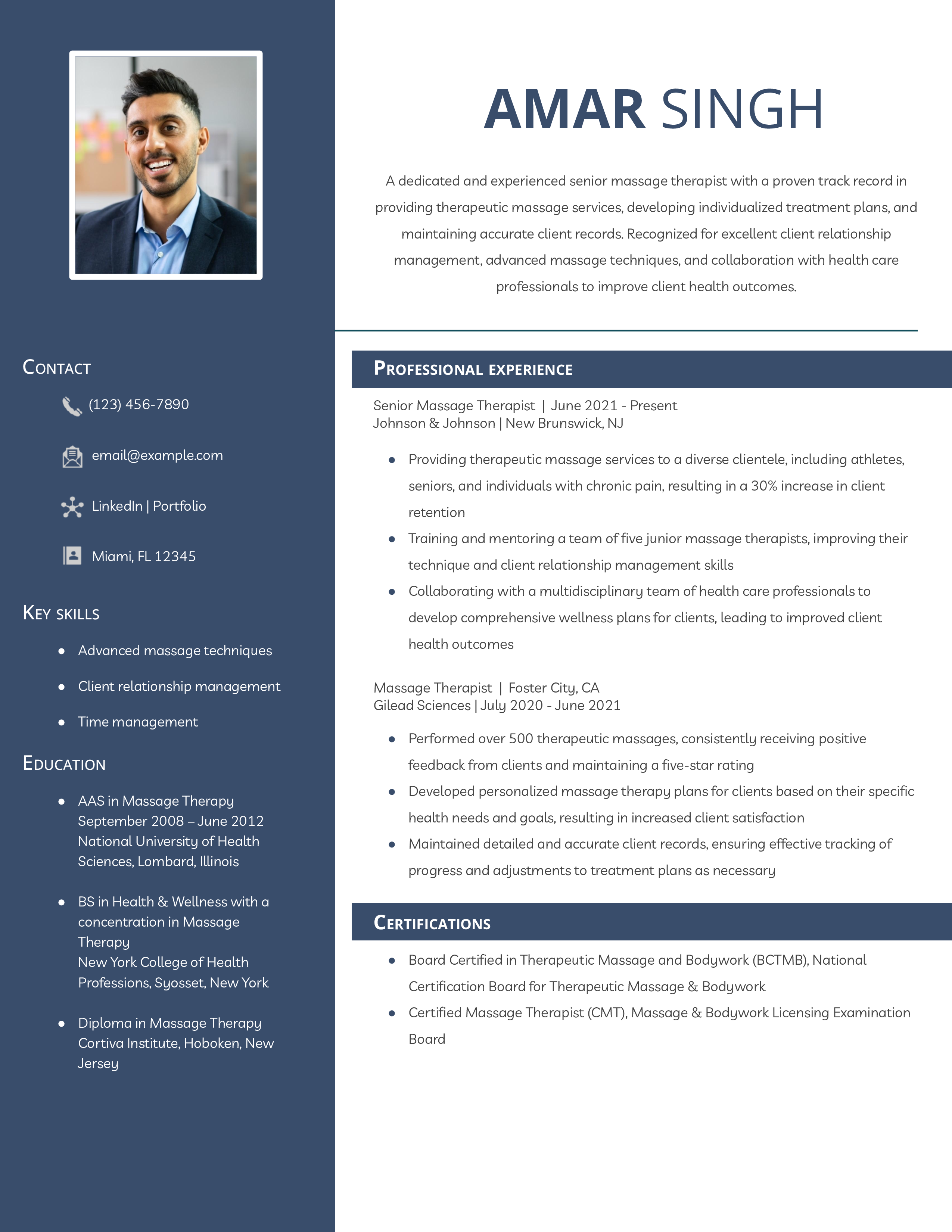 Entry-Level Massage Therapist Resume Example