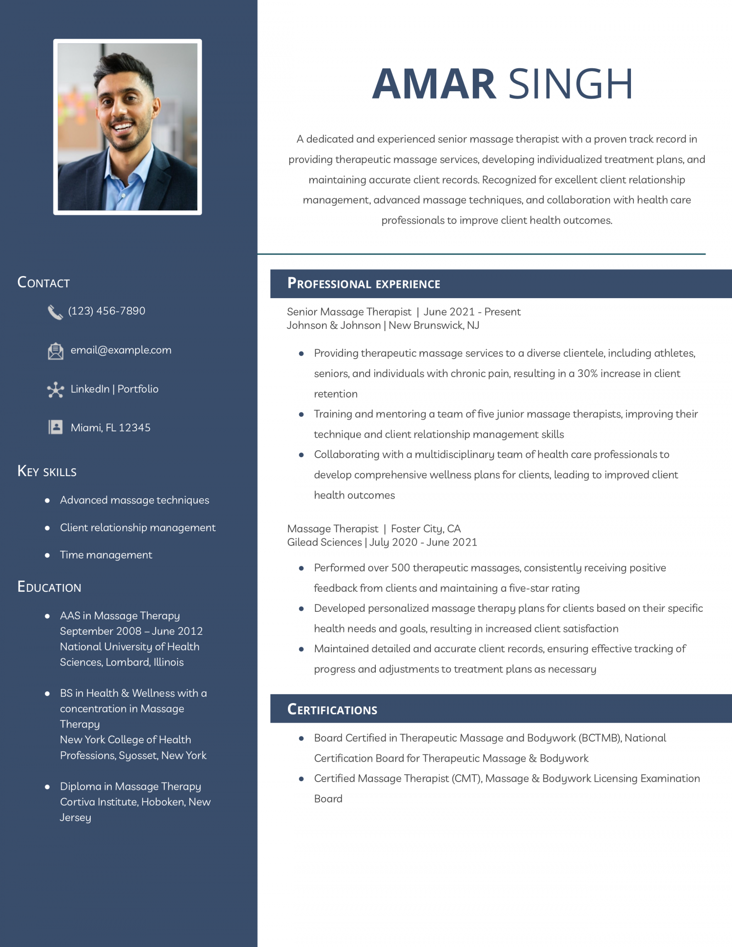 Entry-Level Massage Therapist Resume Example