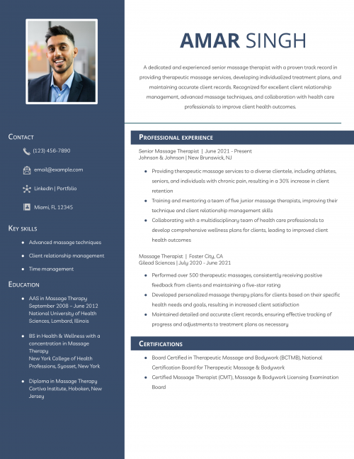 Entry-Level Massage Therapist Resume Example