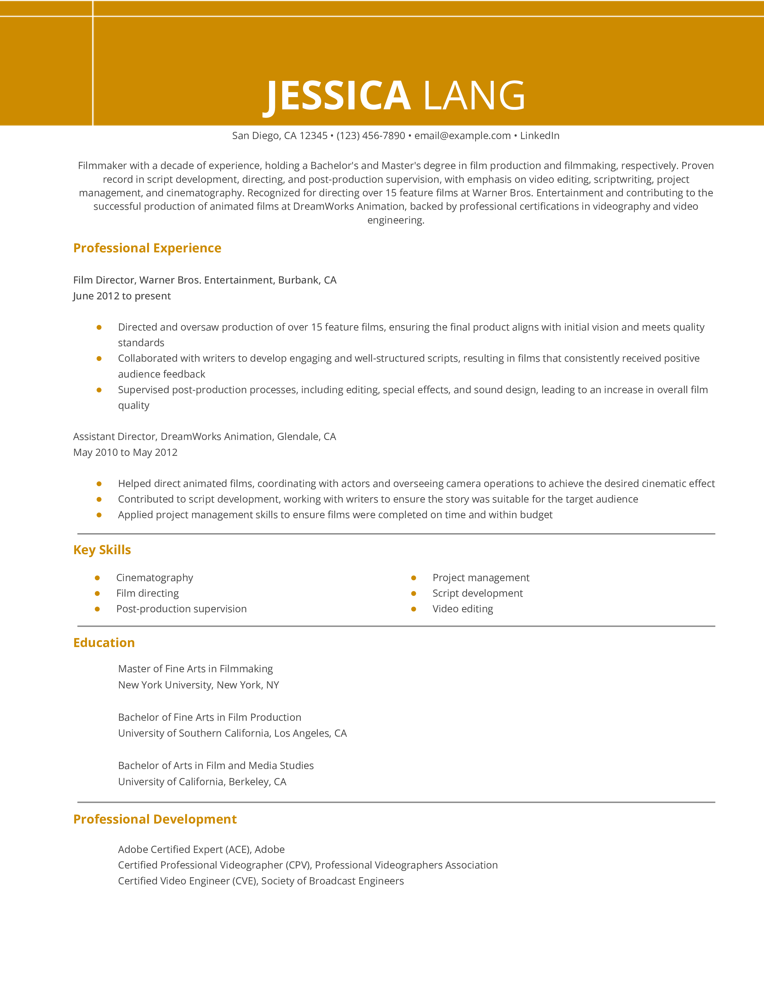 Filmmaker Resume Example