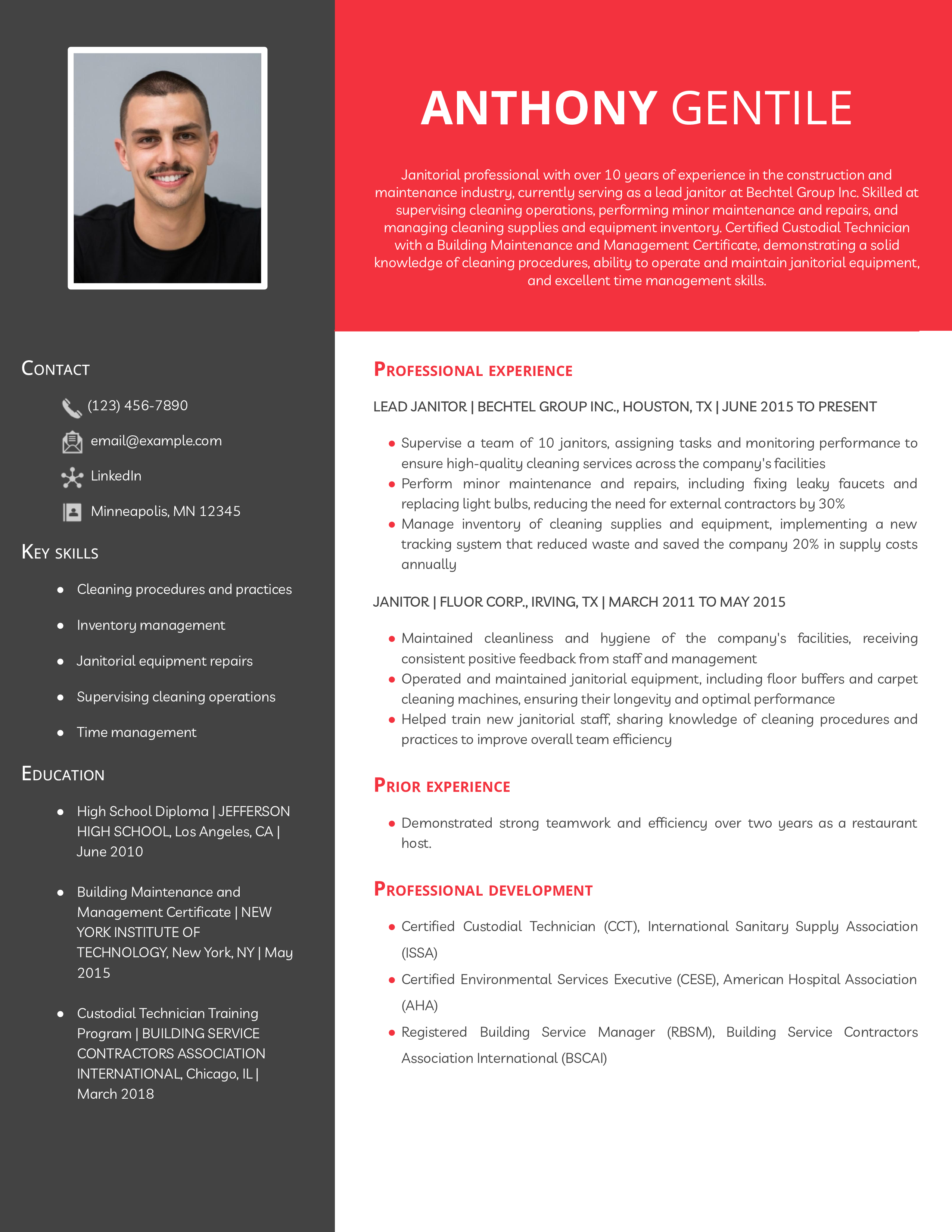 Janitor Resume Example