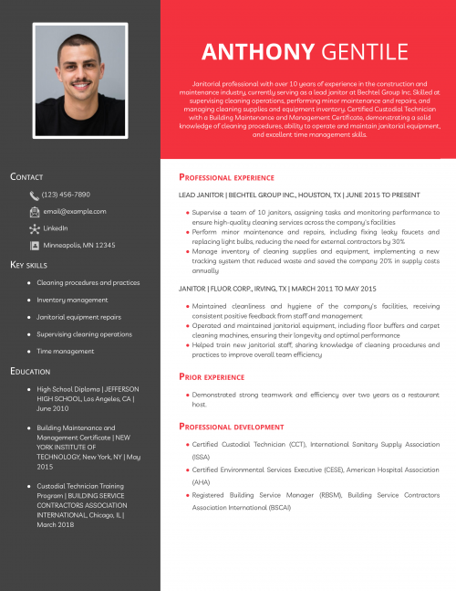 Janitor Resume Example