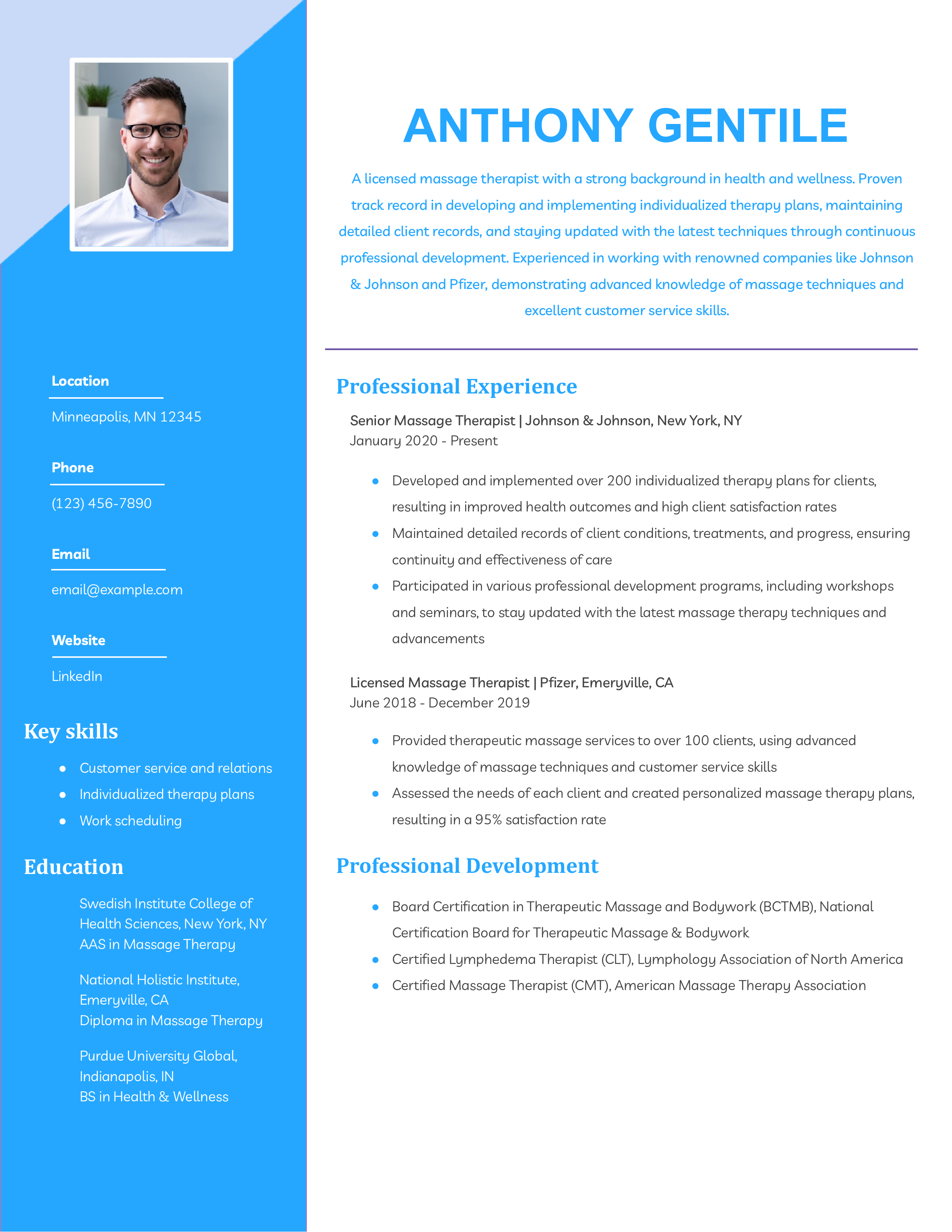 Licensed Massage Therapist Resume Example