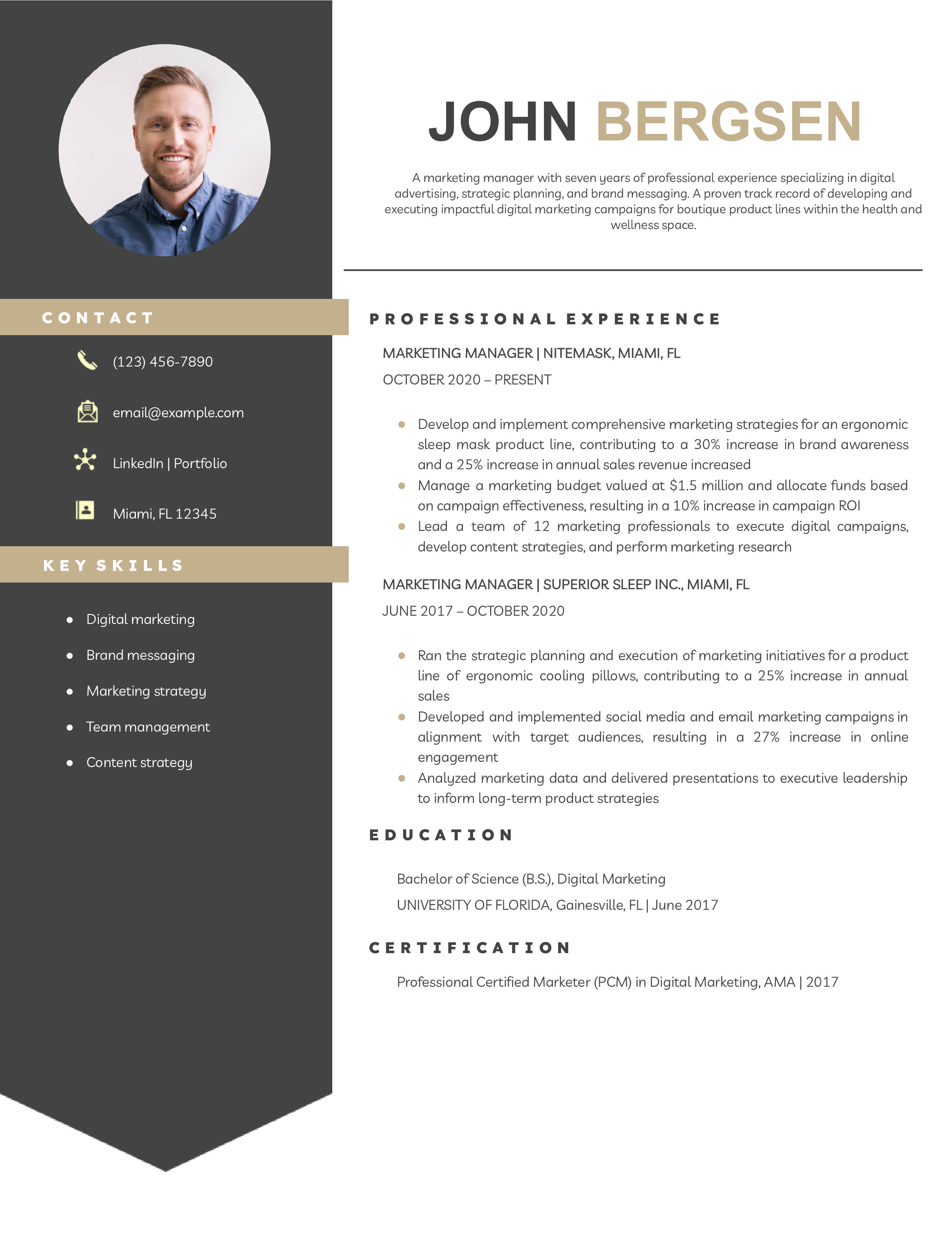 Marketing Manager Resume Example