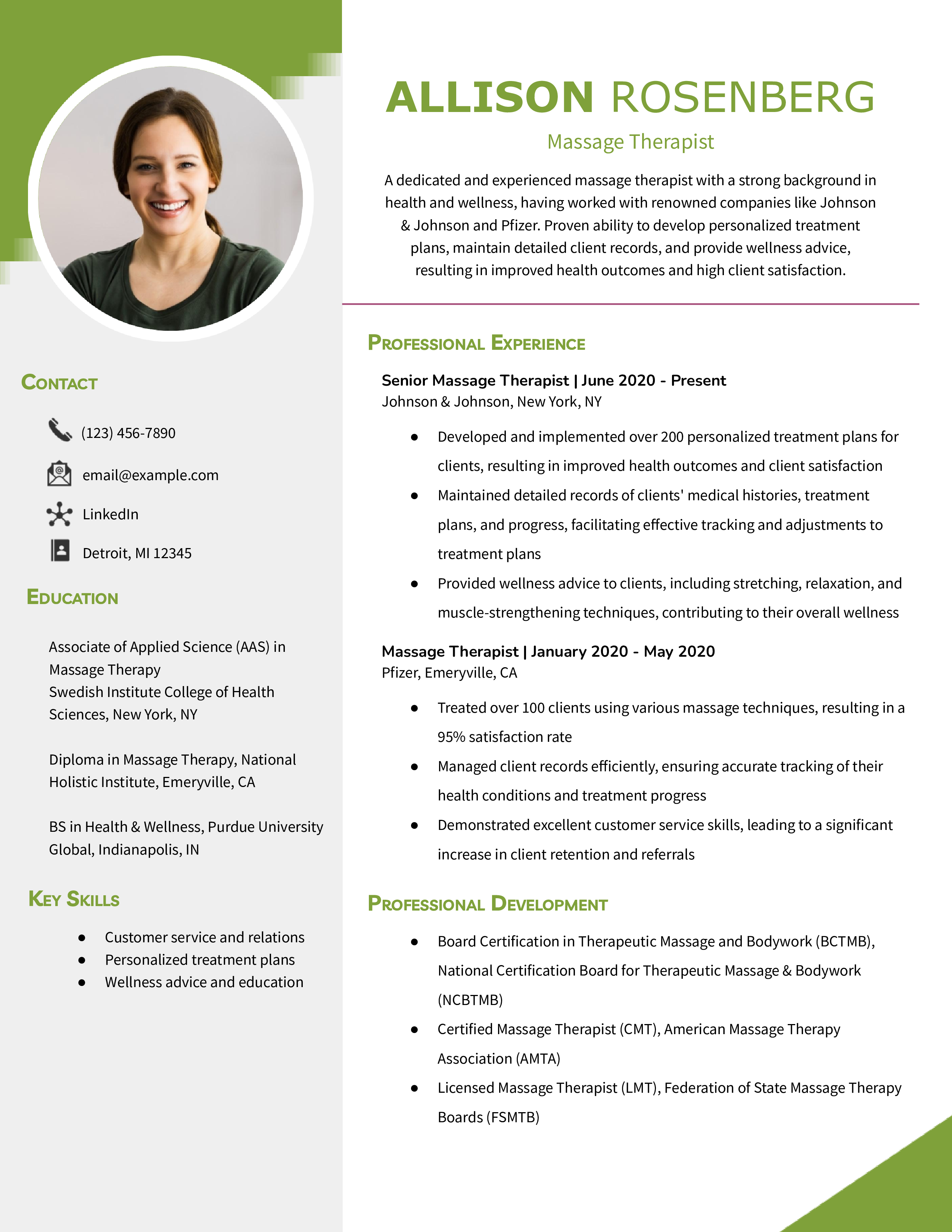 Massage Therapist Resume Example