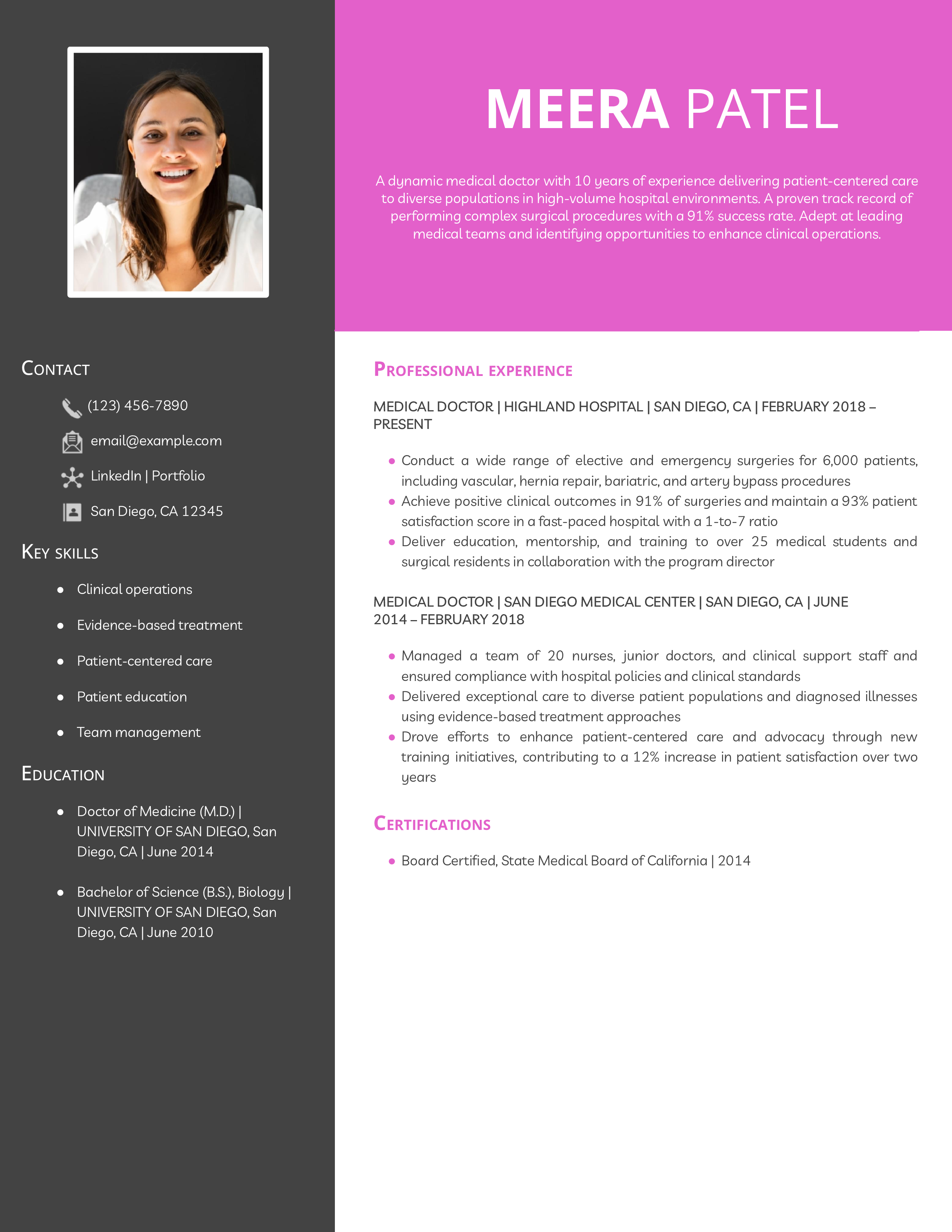Medical Doctor Resume Example