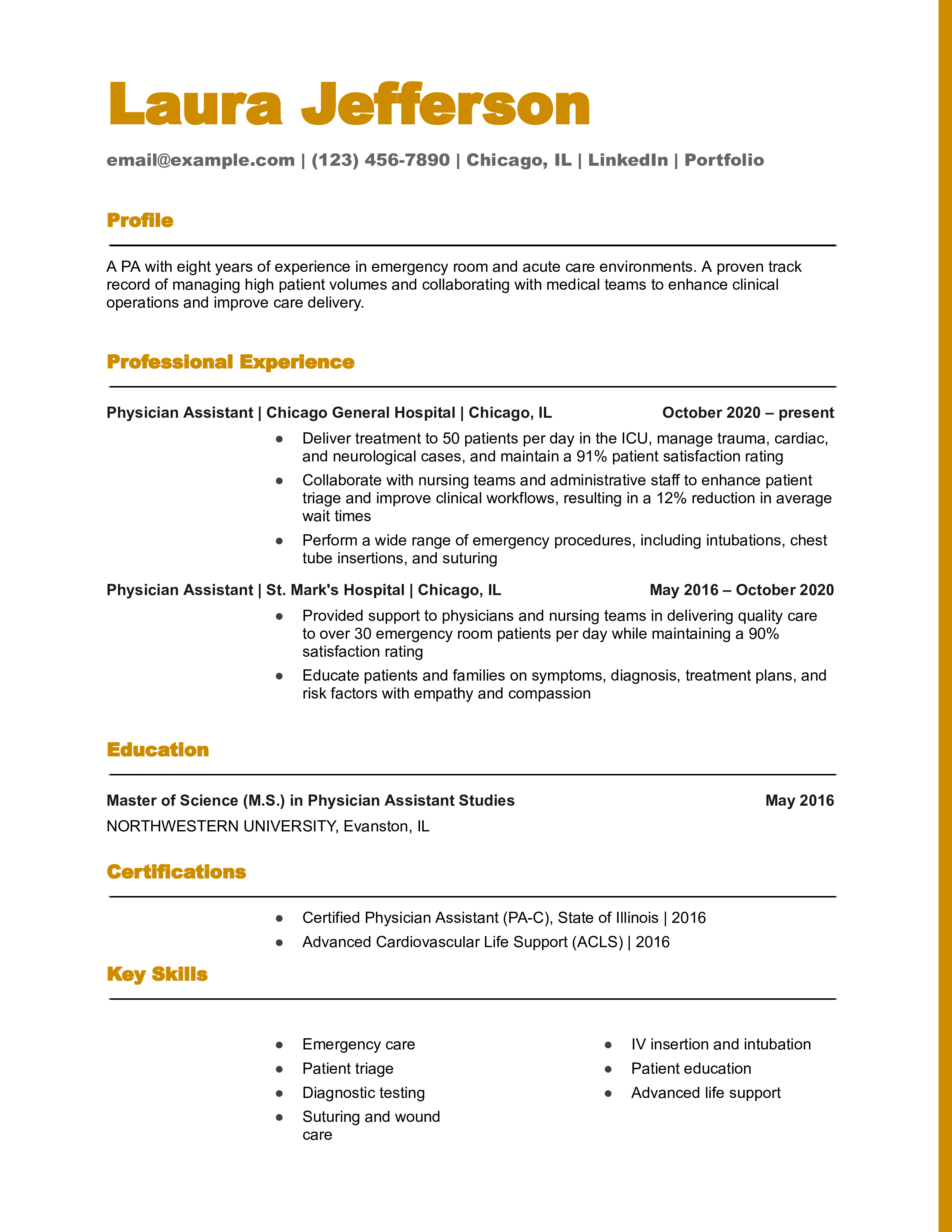 Physician Assistant Resume Example