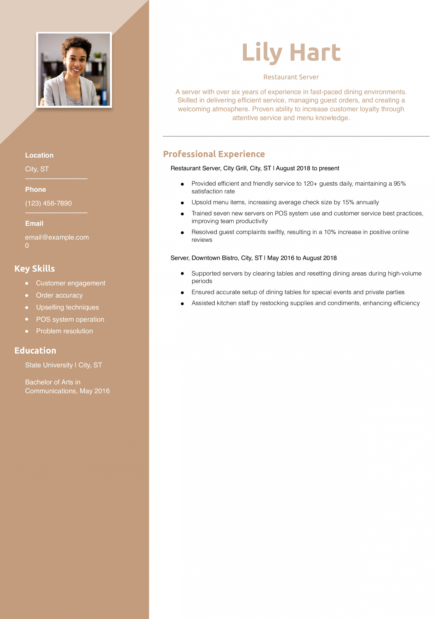 Restaurant Server Resume Example