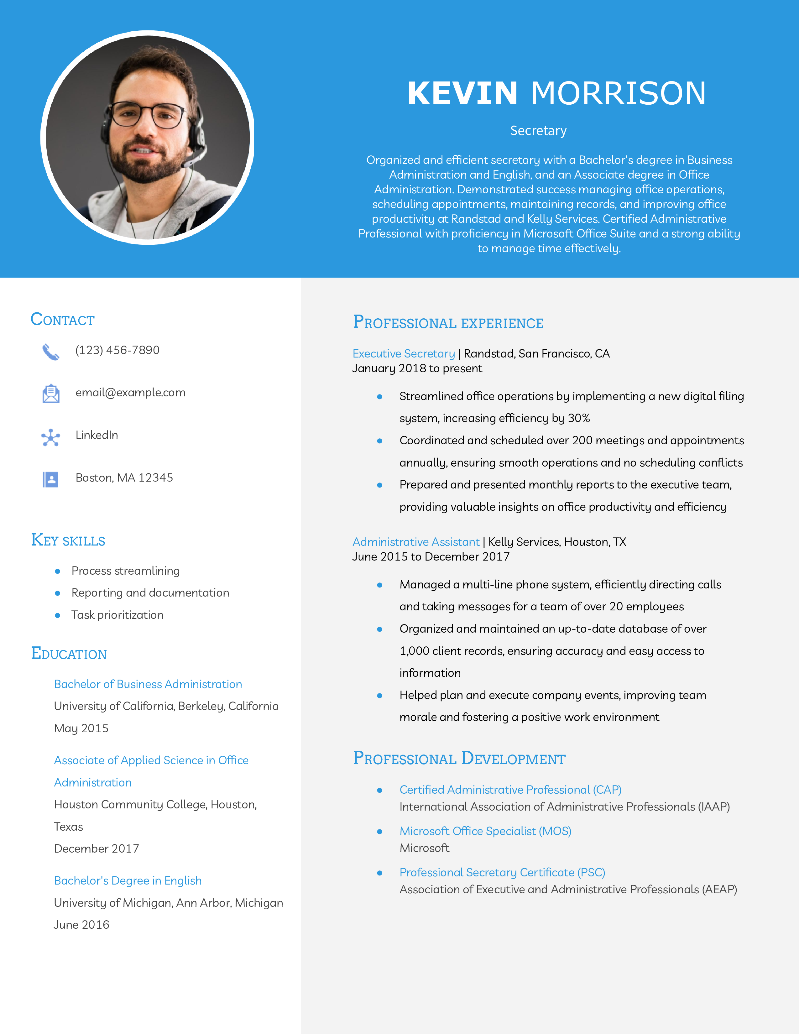 Secretary Resume Example